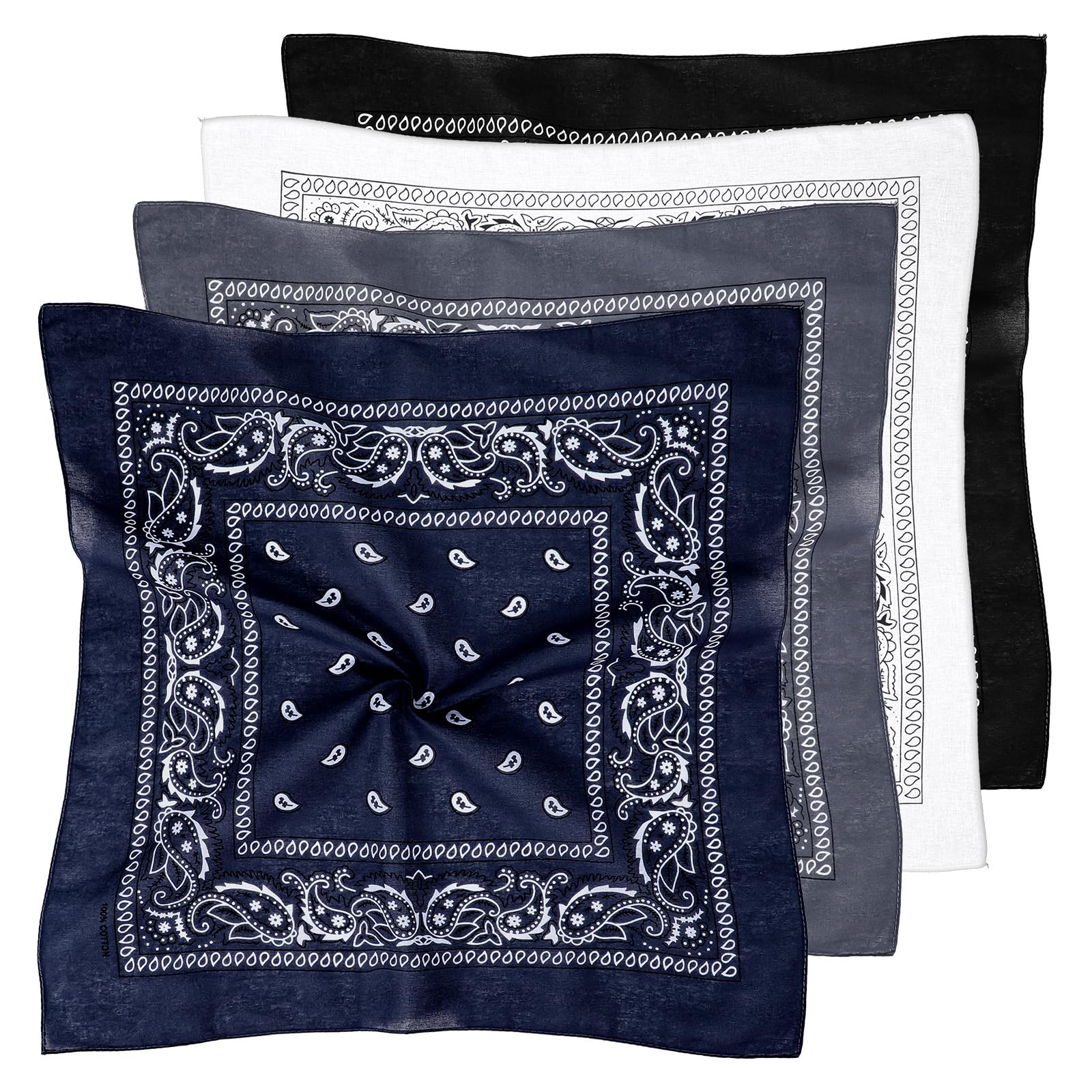 4 sztuki chusty na głowę dla kobiet i mężczyzn, wielofunkcyjna chustka bandana, unisex, 100% bawełna, do zawieszenia na głowie, szyi, dłoni, kieszeni lub talii (54 x 54 cm)