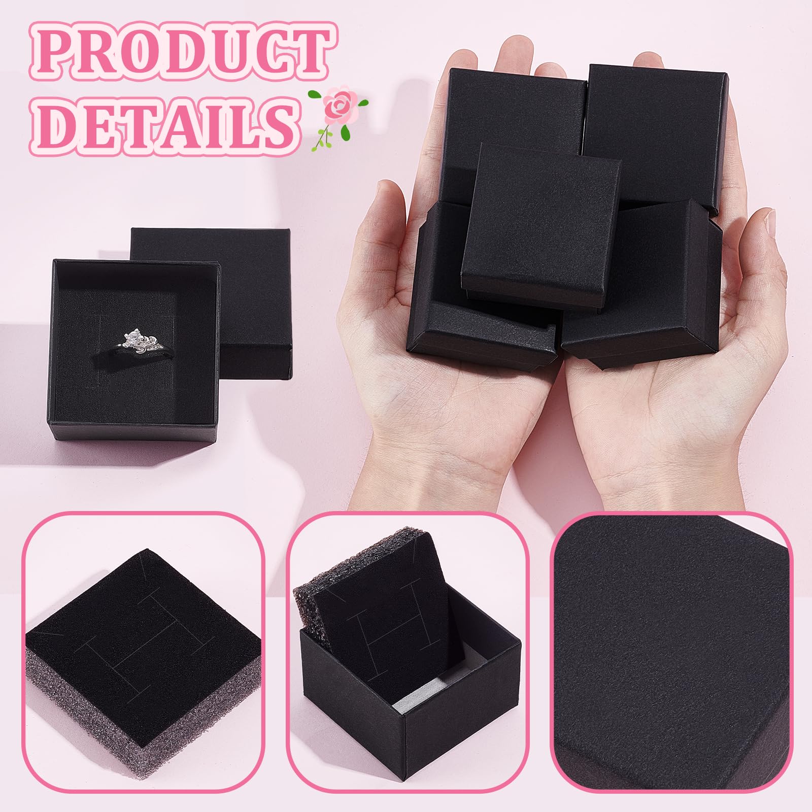 twinklemon 100 Stück Ringschachteln, 5,1 x 5,1 x 3,1 cm, Kraft-Schmuck-Geschenkboxen, kleine Ohrring-Verpackungsboxen, quadratische Karton-Schmuckschatulle mit Schaumstoff für den Verkauf von