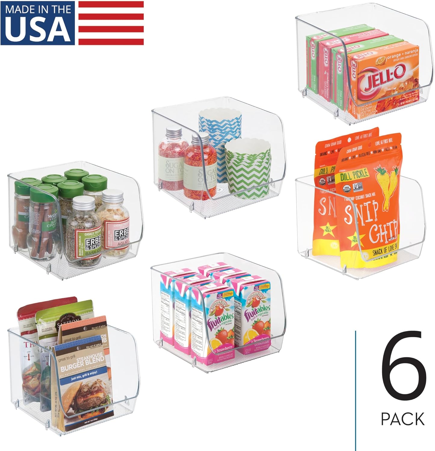 InterDesign iDesign Stackable Open-Front Storage Bins for Kitchen and Pantry Organization - Set of 6 - Clear