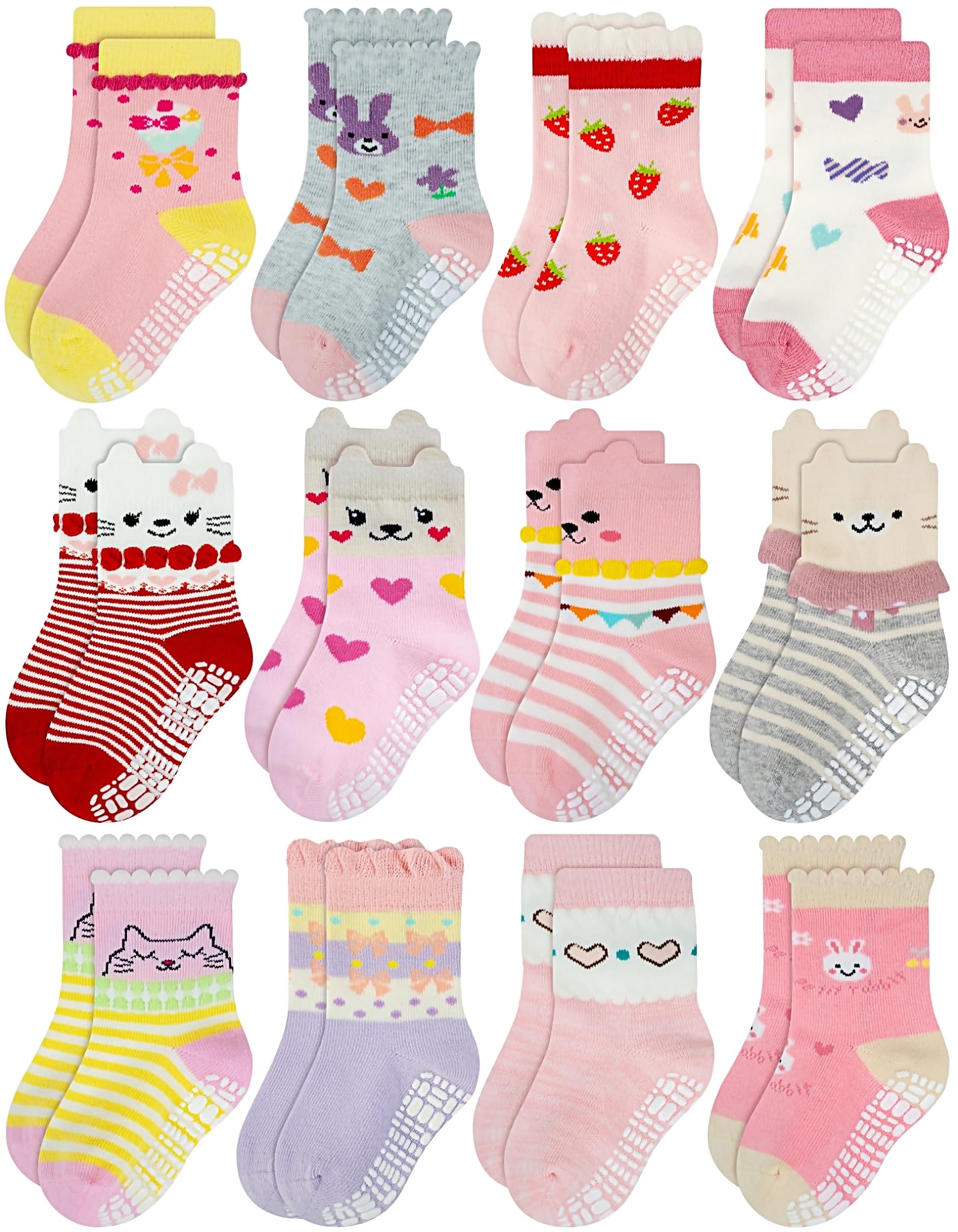 RATIVE Non Skid Anti Slip Cotton Dress Crew Socks With Grips For Baby Infant Toddler Kids Girls