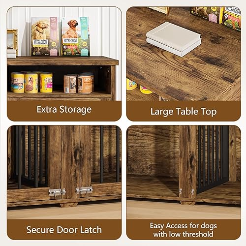 Miniatura 6 de Jaula para Perros Tipo Mueble para Dos Perros, 41 Pulgadas Estilo Casa de Campo con Divisor Removible y Superficie Superior Engrosada, Base