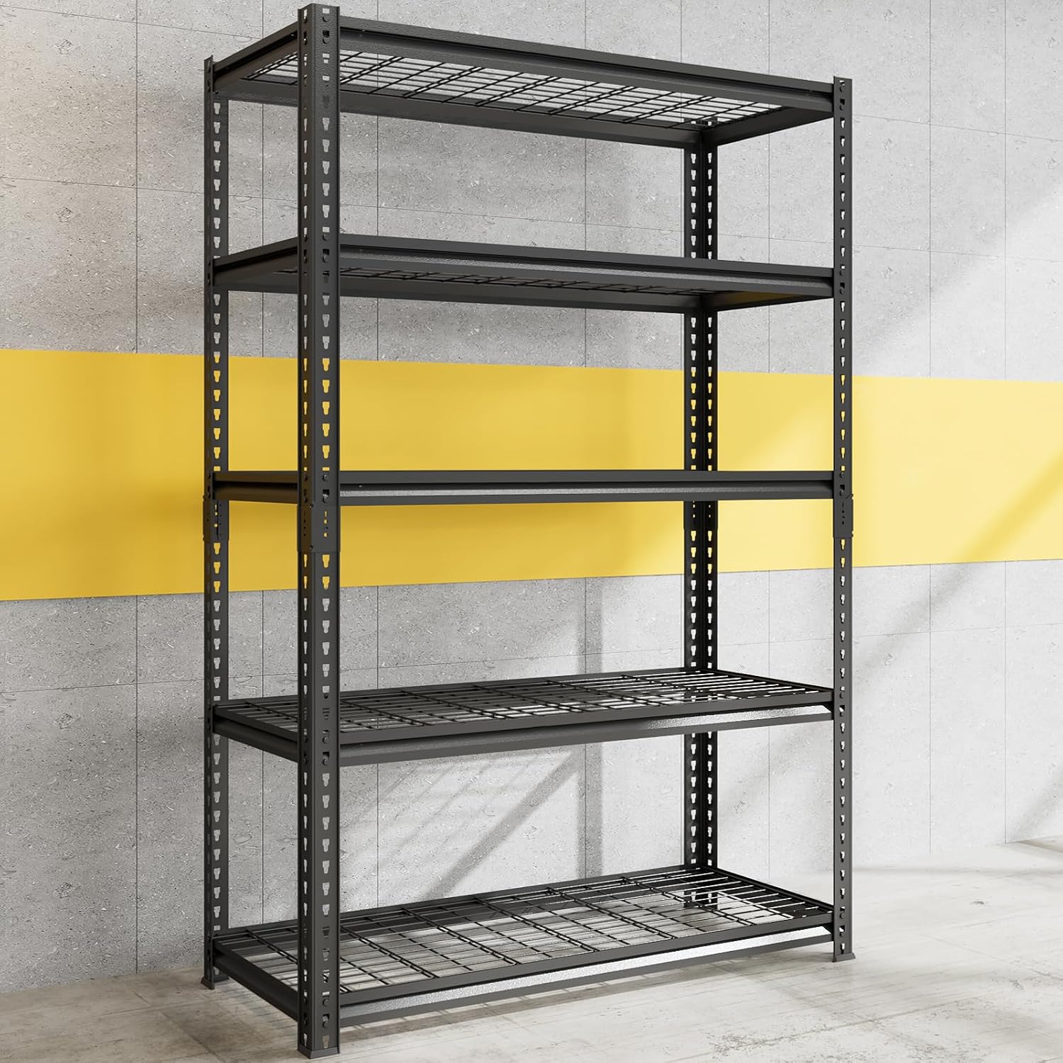 72" H Garage Shelving Unit, Heavy Duty 5-Tier Metal Storage Shelves with Anti-Fall Rails, Adjustable Industrial Steel Rack, Pantry Kitchen Basement Warehouse,72" Hx35.4 W x15.7 D