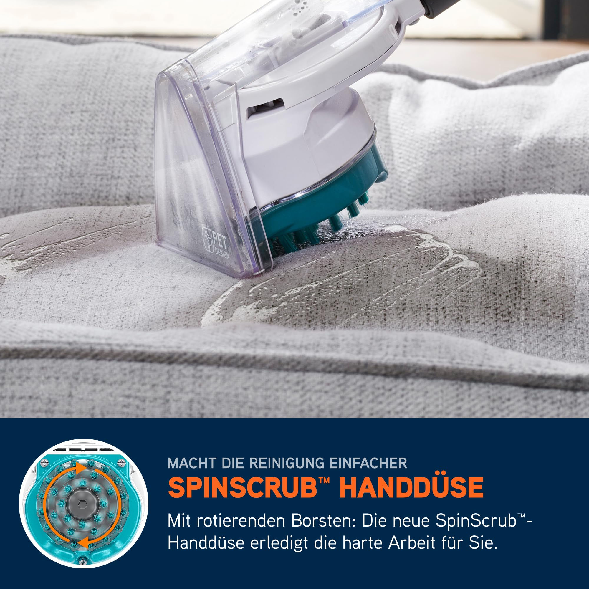 Vax SpotWash Home Haustier-Design Fleckenentferner für Teppiche und Polstermöbel mit SpinScrub-Technologie, kraftvolle Tierpflege, schnelltrocknend und tiefenwirksam