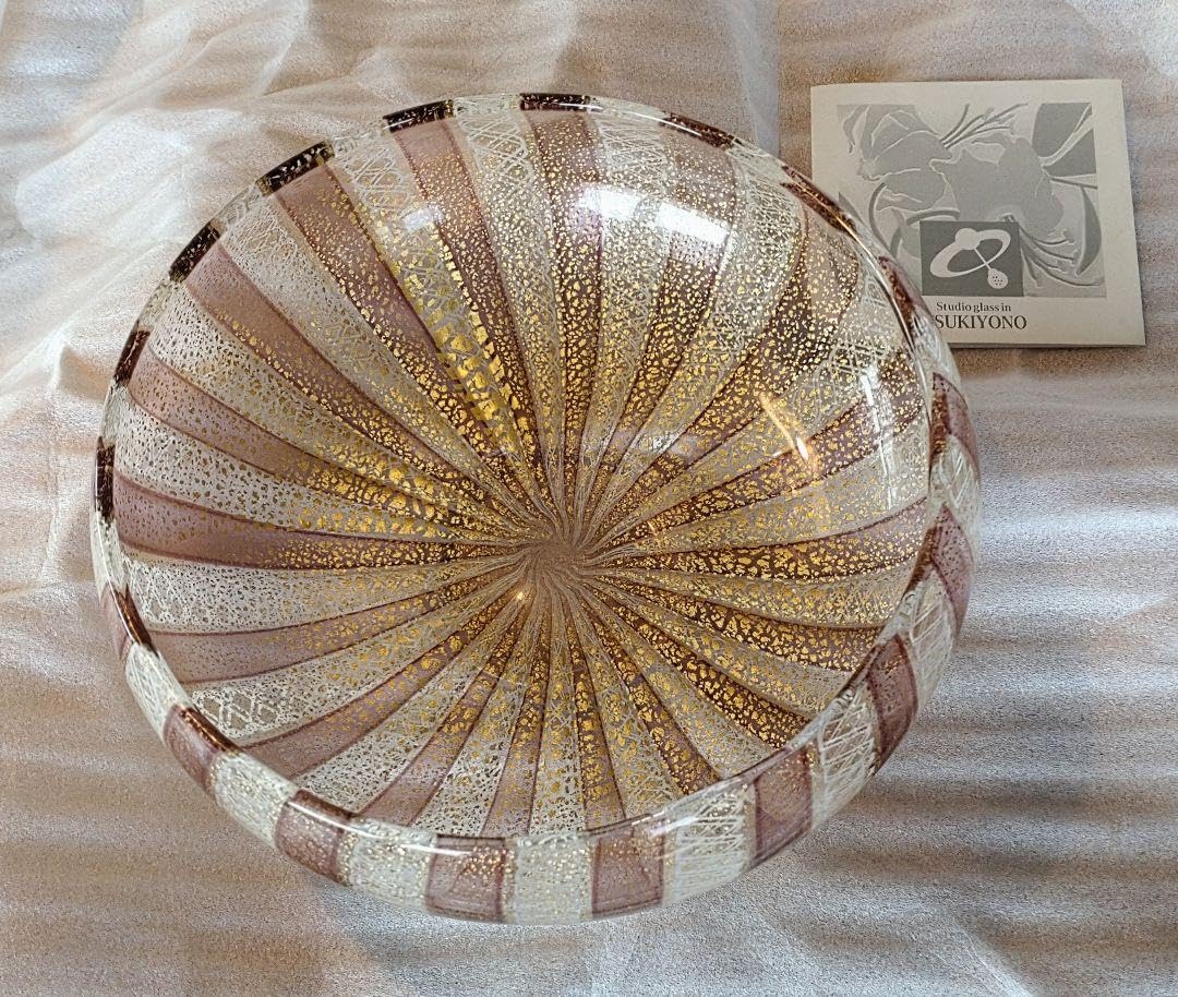 Y3118-1 月夜野工房 宮田高志 ガラス鉢 共箱　　し Amazon.co.jp: 月夜野工房 宮田高志 作 金箔色棒菓子鉢ガラス 共箱付き