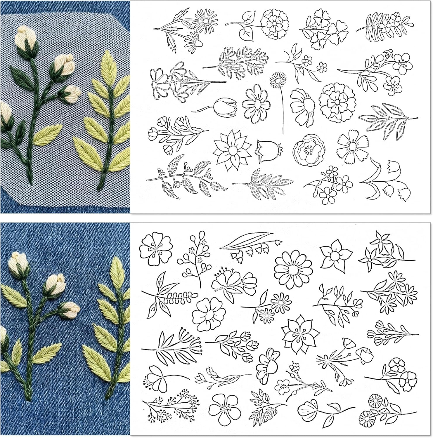 50 PCS Embroidery Patterns Water Soluble Stabilizer for Embroidery, Tear Away Machine & Hand Sewing Patterns, Wash Away Floral Designs for Crafting Hand Sewing Beginners