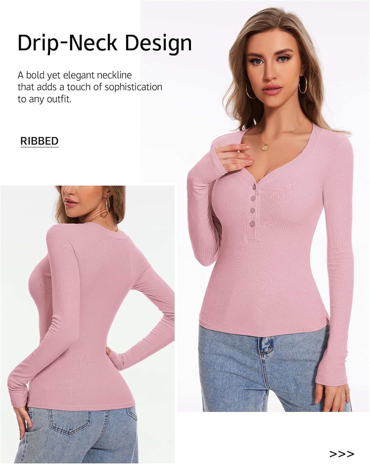 Women's Long Sleeve V Neck Shirt Sexy Henley Tight Slim Fitted Going Out Top Ribbed Button Fall Fashion 2025 - Image 4