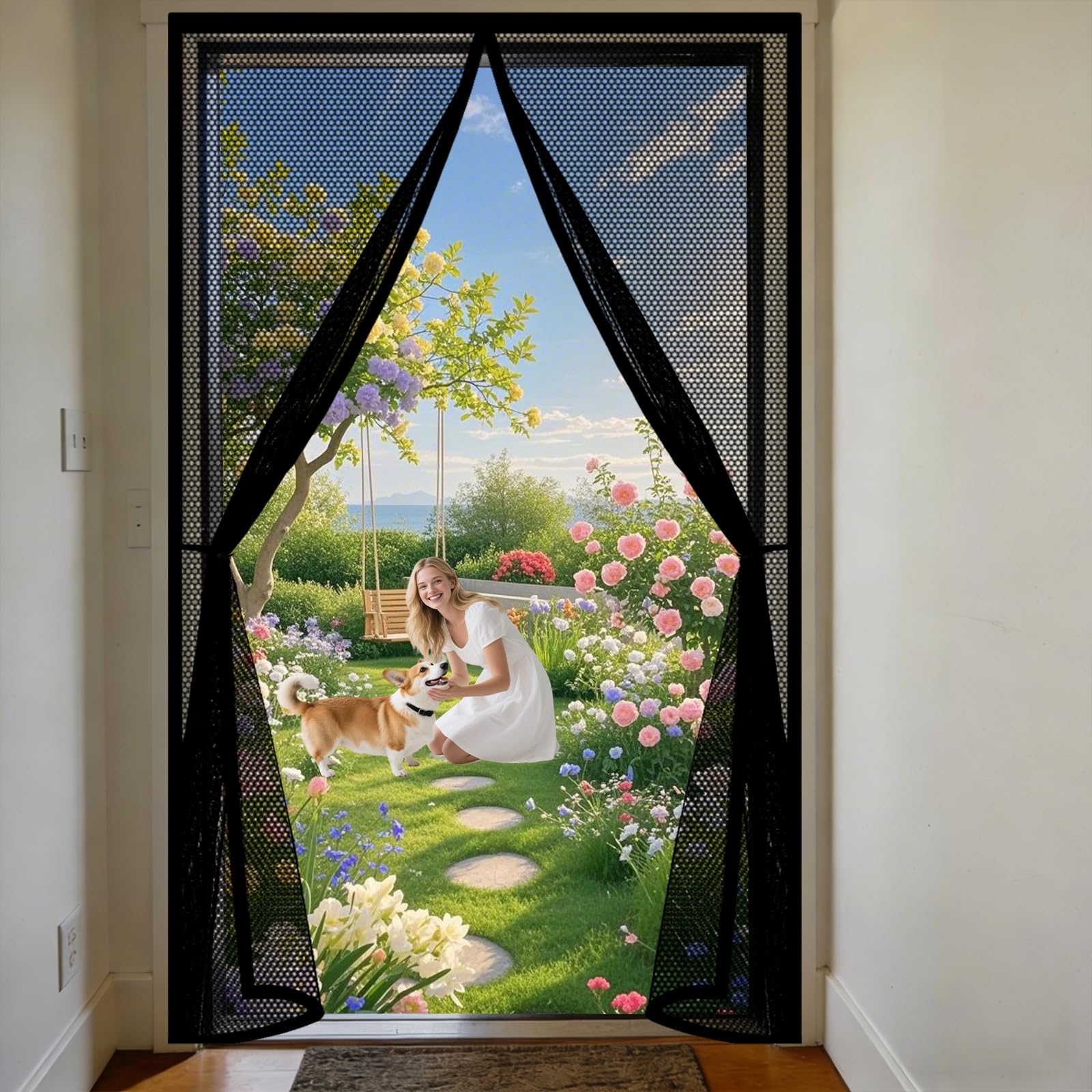 Rideau moustiquaire magnétique 90x260 cm noir anti insecte