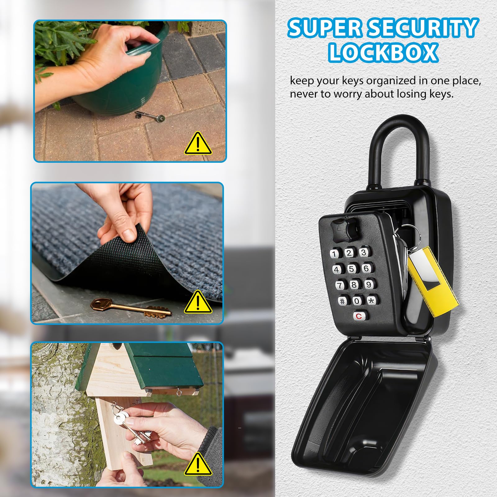 Key Safe Wall Mounted Police Approved,Large Capacity Outdoor Key Lock Box with Resettable 12-Digit Code - Image 2
