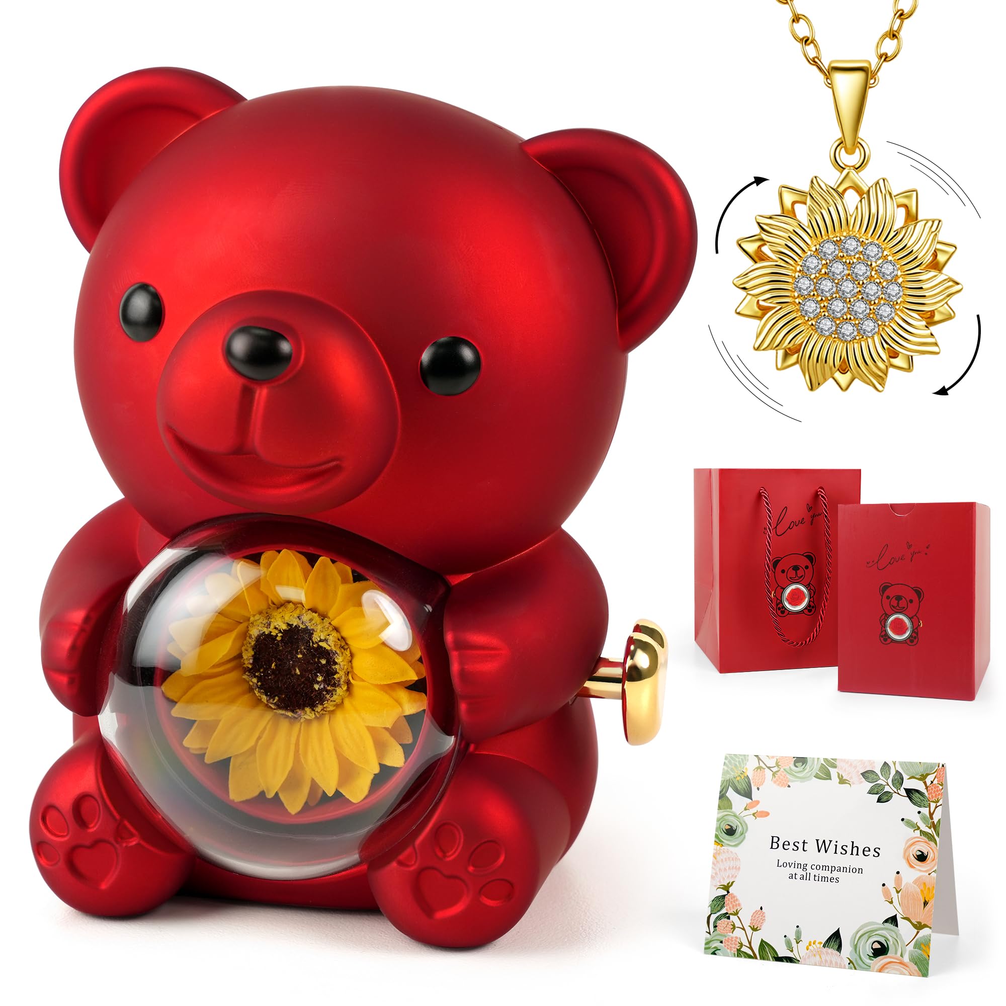 Trinckle Sunflower Necklace & Teddy Bear Gift Set