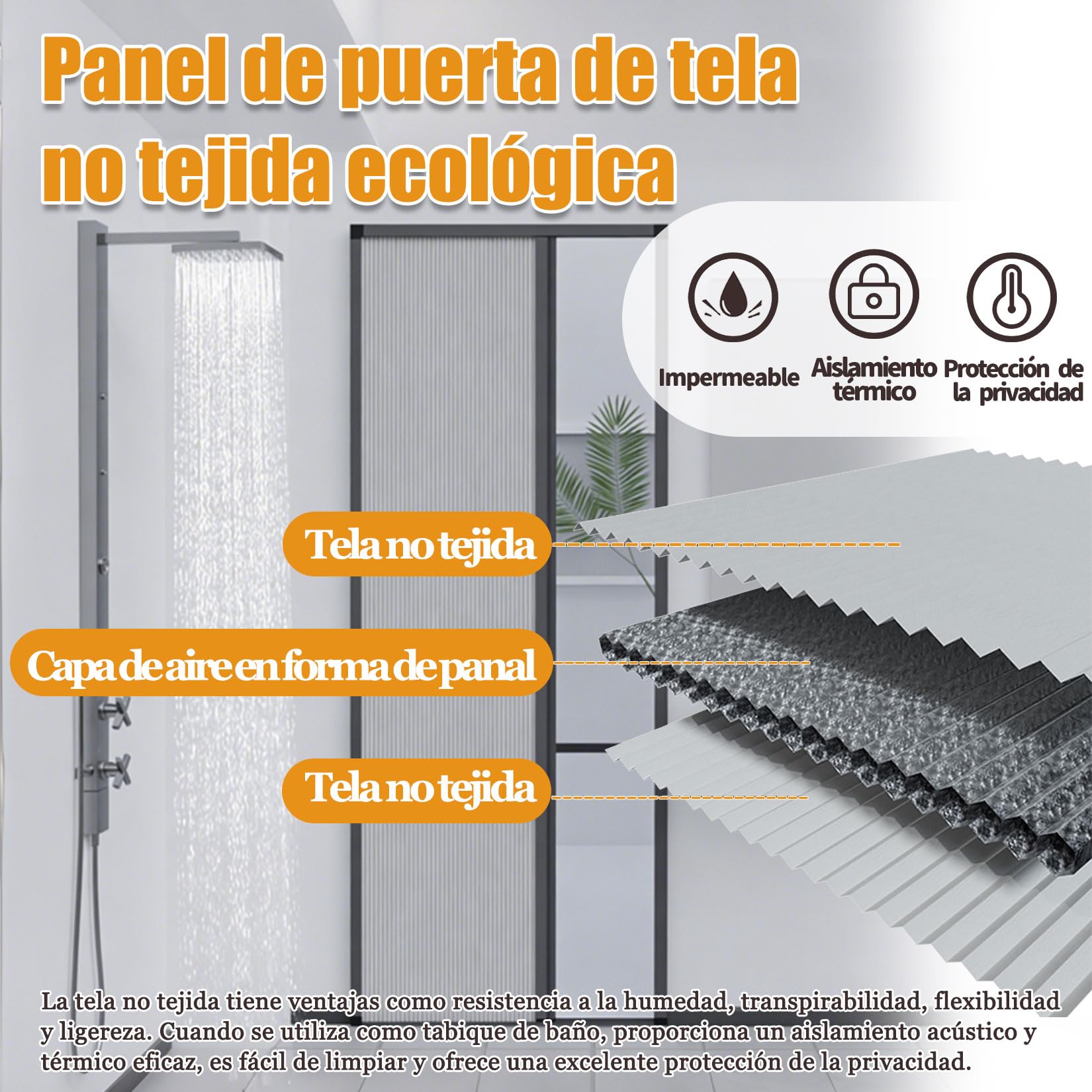 Puertas Plegables Interiores,Puertas de acordeón,Puerta Plegable de Acordeón Gris Sin Perforar con Marco de Metal y Panel no Tejido,con Manija,Lavadero/Ducha/Guardarropa/Lavaderos Gris