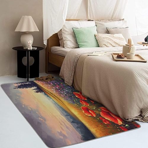 Miniatura 3 de Alfombra roja de amapolas de 5 x 8 pies, alfombra de flores para sala de estar, dormitorio, alfombra floral, decoración de habitación de niños y