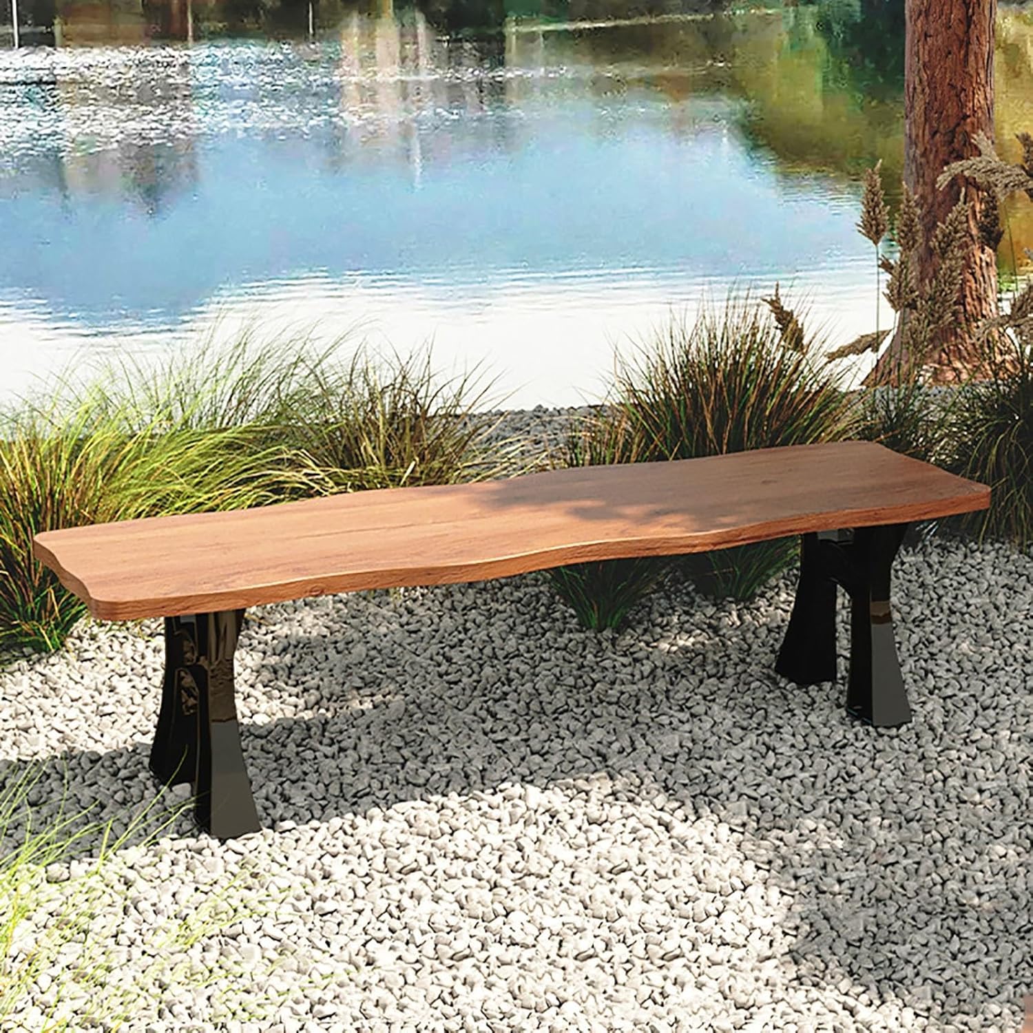 Wooden Outdoor Bench, 2-3 Seater Park Bench, All-weather Outdoor Bench, Rainproof And Sunproof, Selected Solid Wood Seat Board And Metal Legs, Suitable For Parks, Patios, Decks, Etc(Brown,150*39*43)