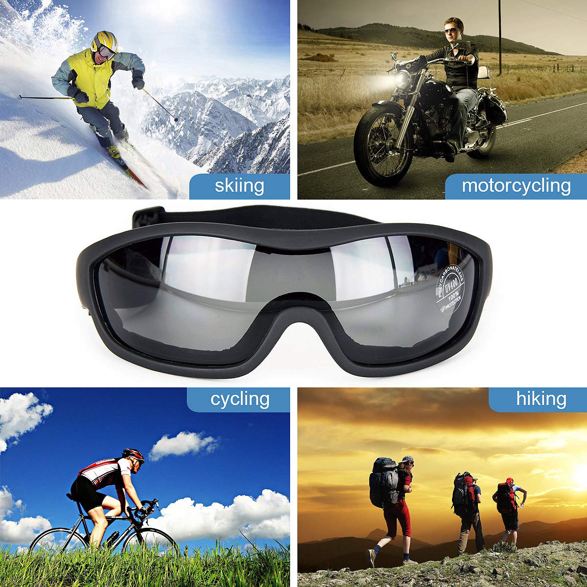 Viriber Occhiali da moto e bici, occhiali protettivi UV per esterni, antipolvere, occhiali da combattimento, occhiali militari, occhiali tattici per attività all'aperto (trasparente)