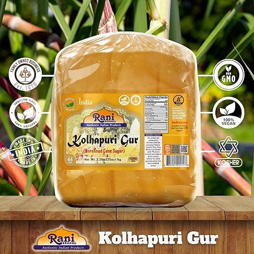 Miniatura 40 de Rani Kolhapuri Gur (Jaggery) 11.0 lbs (11 libras) ~ Azúcar de caña sin refinar, sin color añadido, apto para gluten, vegano, sin OMG, sin sal ni