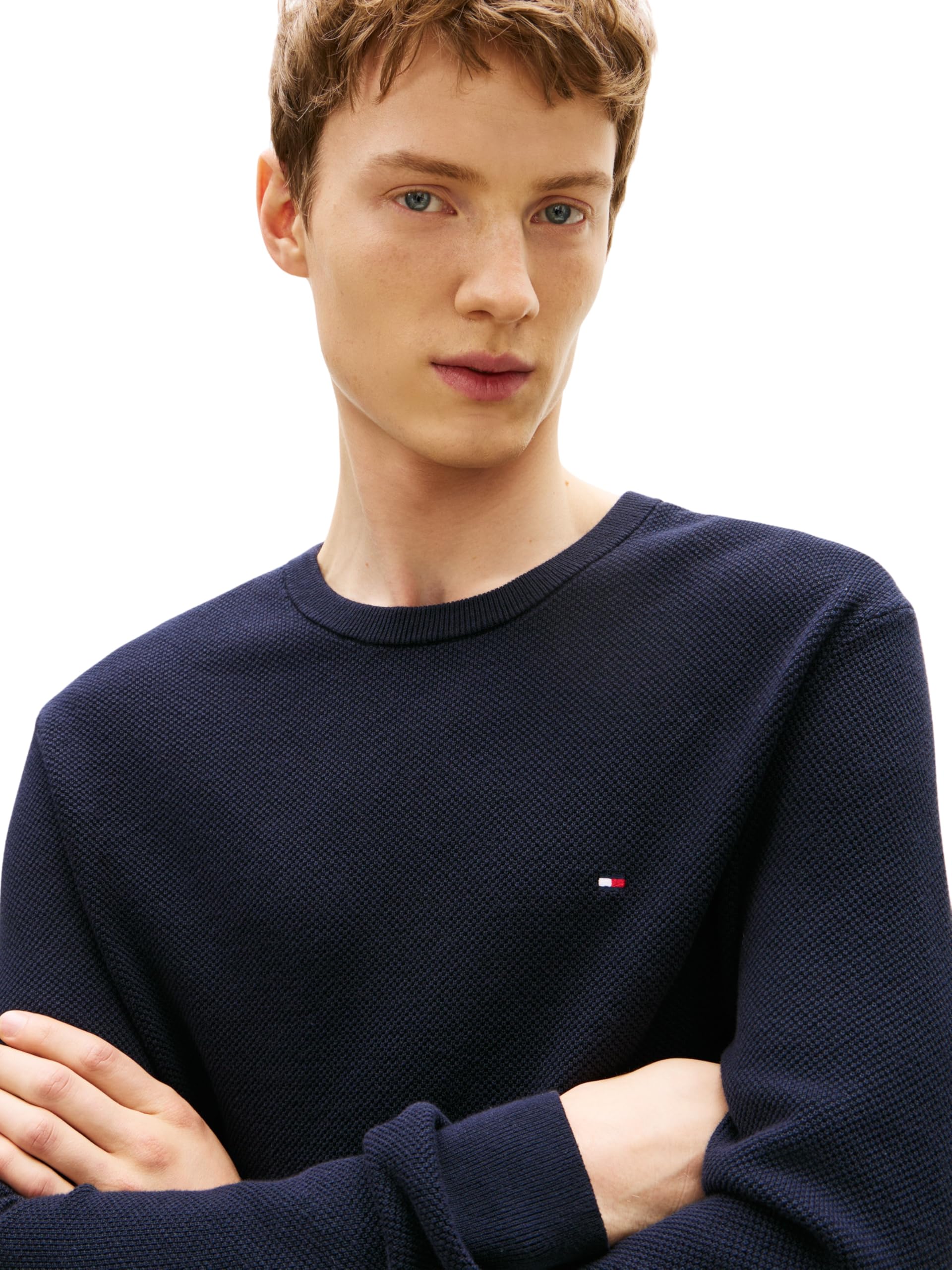 Tommy Hilfiger Męski sweter Essential Structure Crew Neck MW0MW36347, niebieski, XL, Niebieski (pustynne niebo), XL