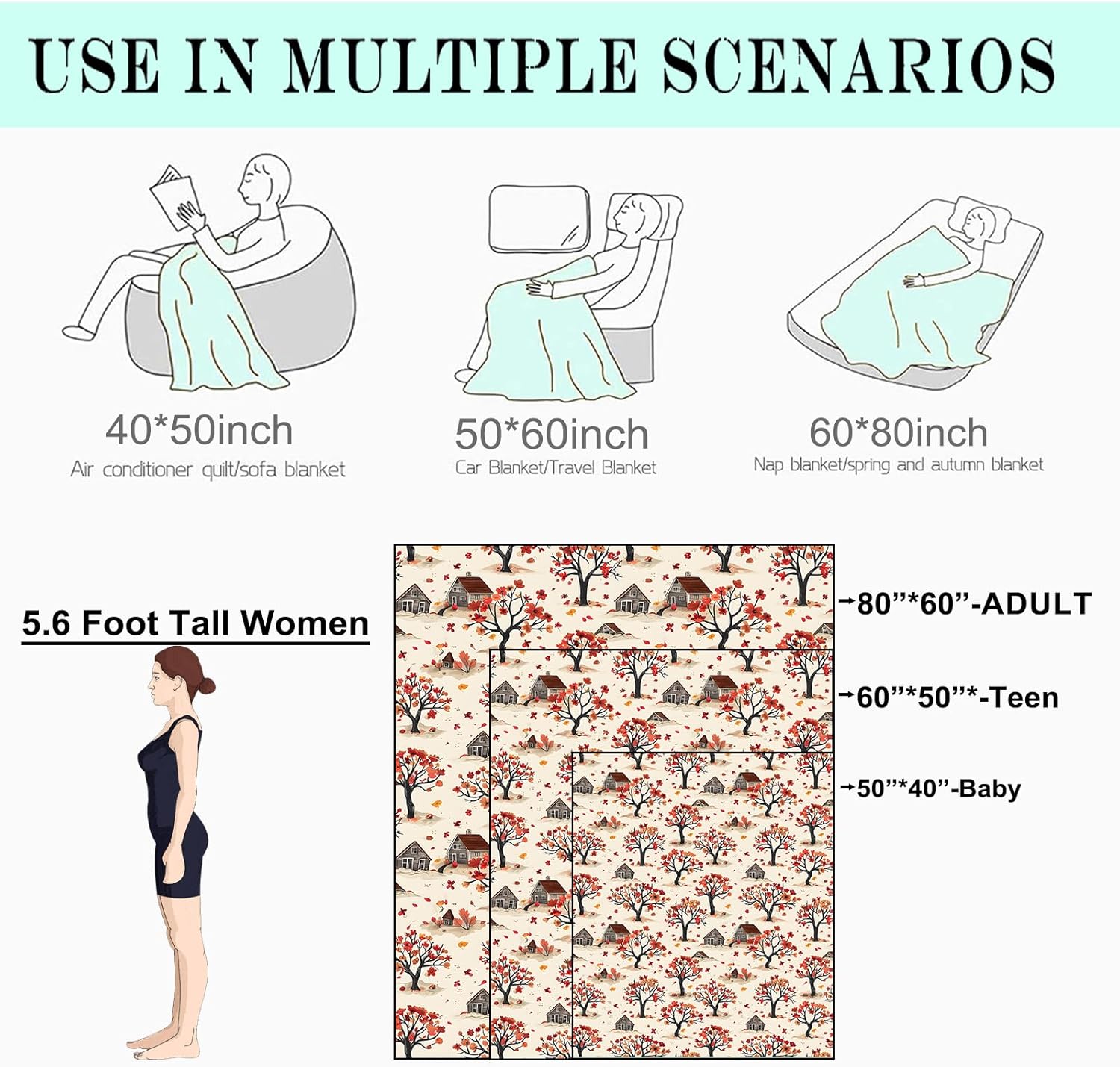 Farmhouse Cottage Fleece Blanket - 50x60in Cute Rustic Fall Tree Throw Blankets,Soft Cozy Lightweight, Ideal for Living Room Home Whimsical Decor and Kids Women Girls Spring Gifts - Image 3