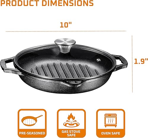 Miniatura 3 de Bruntmor Sartén de hierro fundido pre-sazonado de 12 pulgadas - Sartén para pizza con asas dobles - Asas redondas grandes - Ideal como sartén de