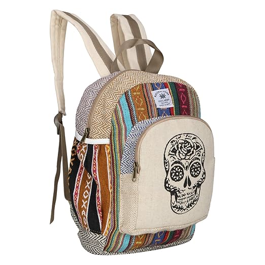 Vanya Handicraft Collection A Cute Himalayan Hemp Backpack/Traveller Bag, A Great Skull Designed Product - Multicolour
