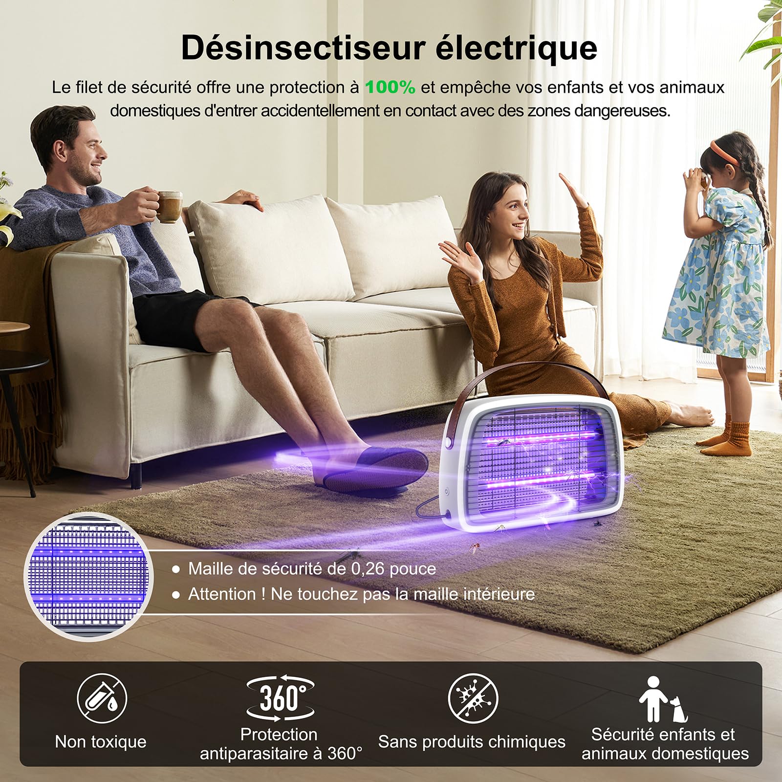 Lampe Anti Moustique,4200V 2x20W LED Tue Mouche Electrique, Piège à Moustiques Silencieux avec Bac Amovible, Destructeur d’Insectes pour Intérieur – Maison, Chambre, Cuisine, Salon