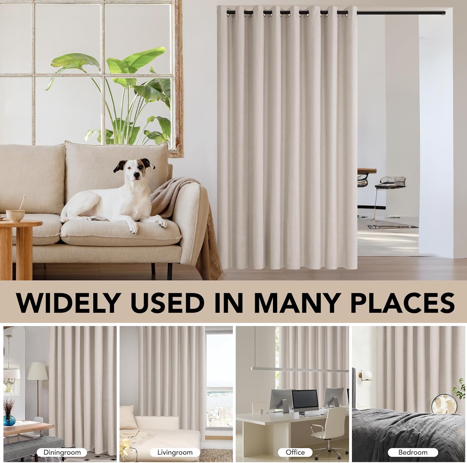 Deconovo 100% Blackout Patio Door Curtains,Flaxen,100W x84L Inch,1 Panel