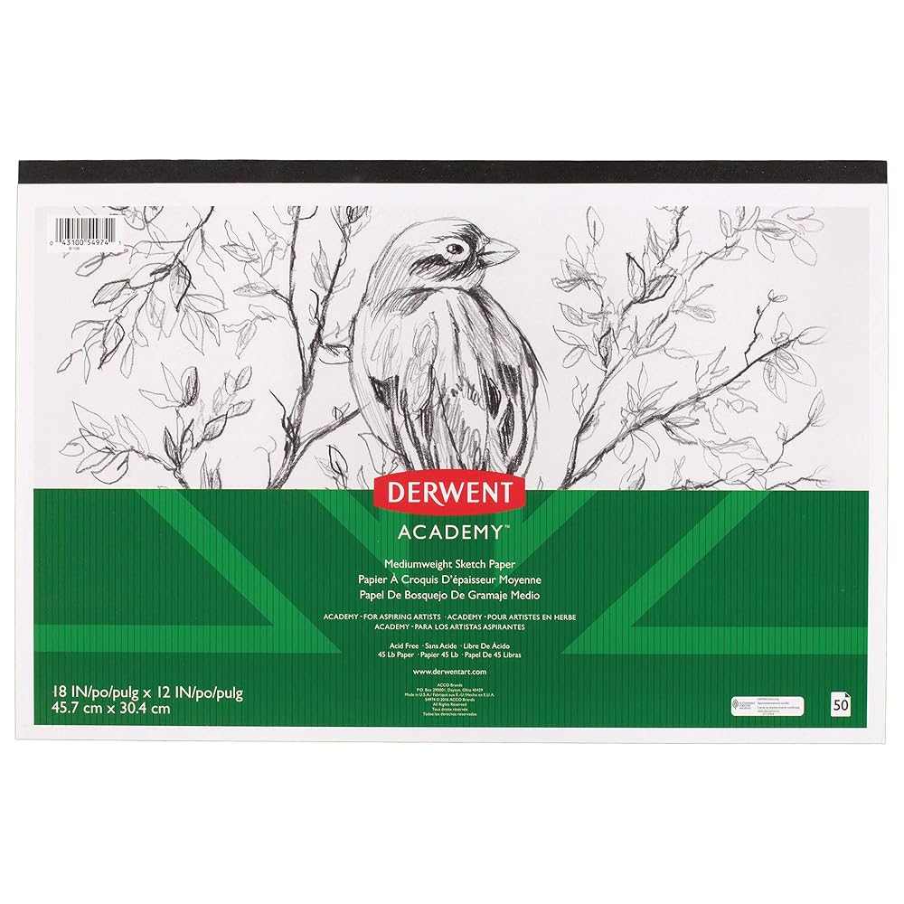 Derwent Academy Sketch Paper Pad, 50 Sheets, 18" x 12", Mediumweight (54974)