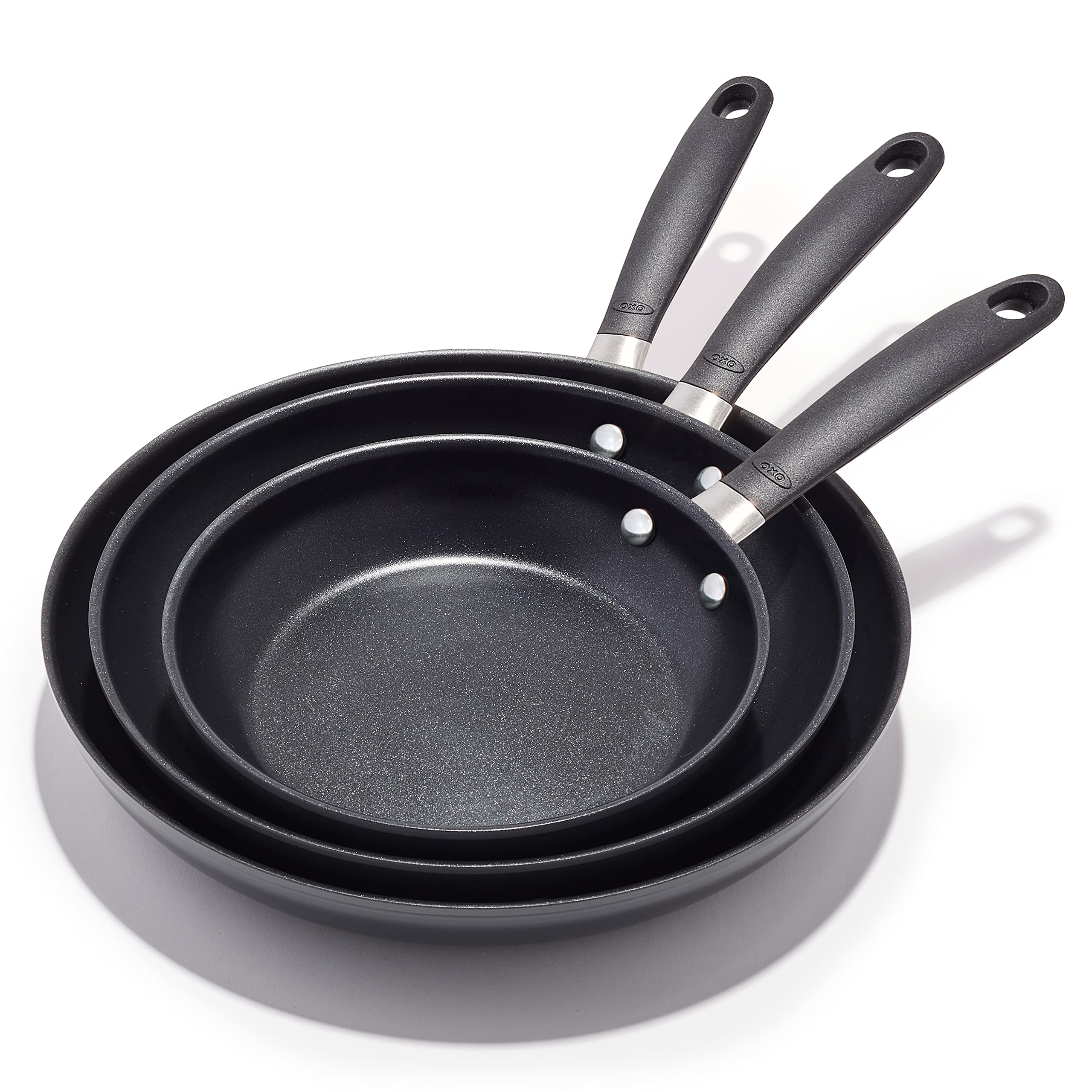 OXO Good Grips Hard Anodized PFOA-Free Nonstick, 8" 10" and 12" 3 Piece Frying Pan Skillet Set, Black