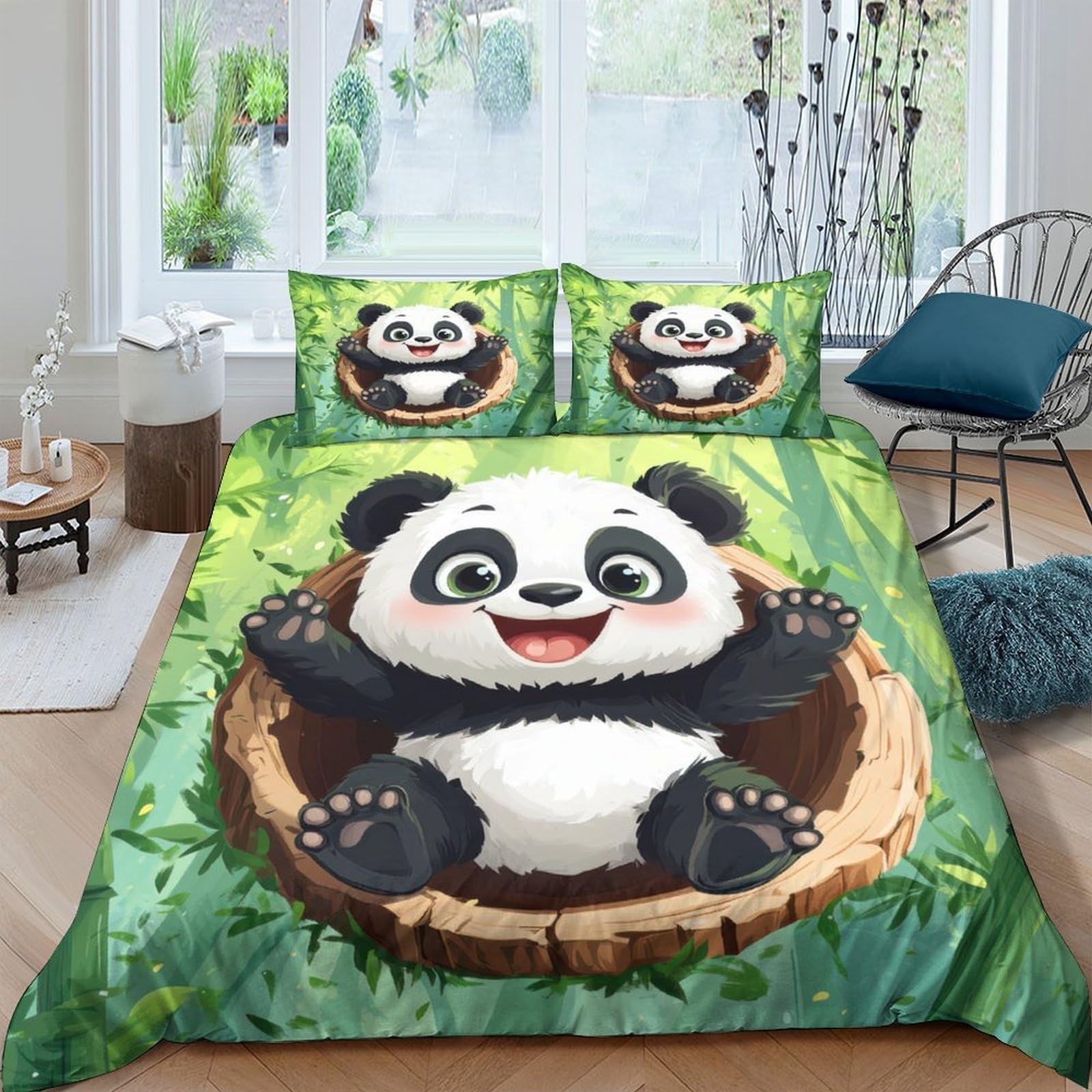 Ctjqhvkz Style-8 3D Printed Cute Panda Fitted Sheet Microfiber Soft Green Forest Mattress Cover For Bedroom Guest Room Dorm Protection Decor Single（135X200cm）