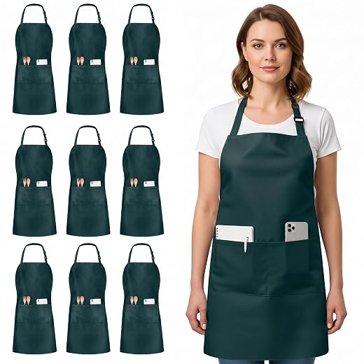 Utopia Kitchen Bib Aprons 10 Pack Adjustable With 2 Pockets 100% Polyester