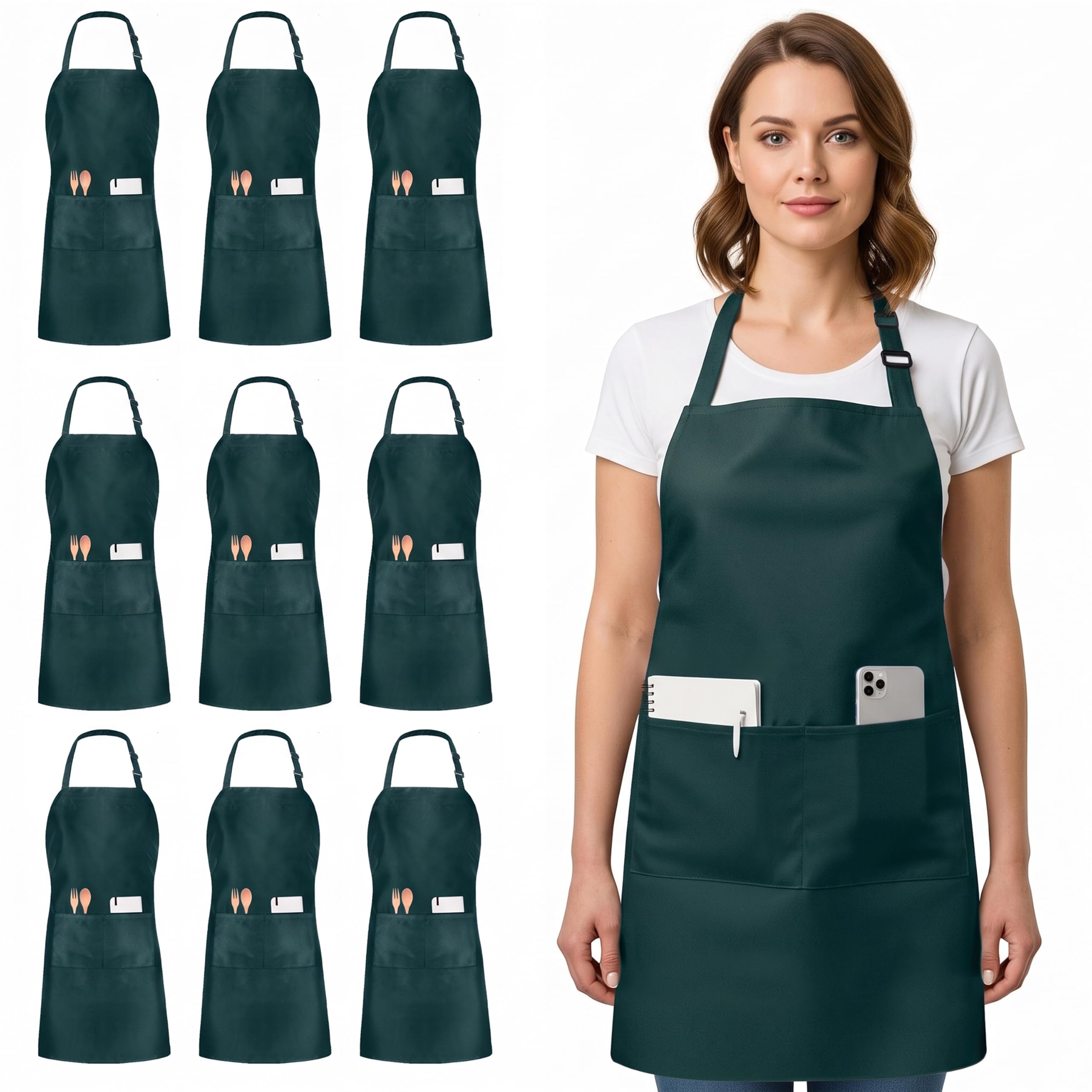 Utopia Kitchen Bib Aprons 10 Pack Adjustable With 2 Pockets 100% Polyester