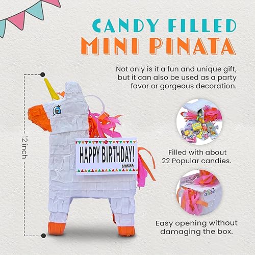 Miniatura 3 de Bonita piñata de unicornio de 12 pulgadas prellenada con varias cantidades de caramelos populares y etiqueta de mensaje adjunta, regalo perfecto