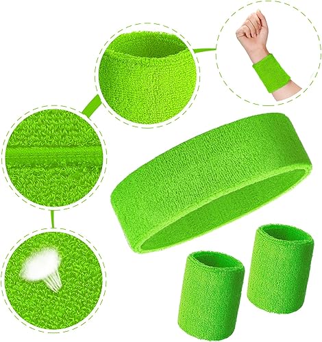 Miniatura 4 de Juego de 24 bandas de neón de los años 80, incluye 8 diademas deportivas y 16 pulseras elásticas para el sudor, bandas elásticas para el sudor de