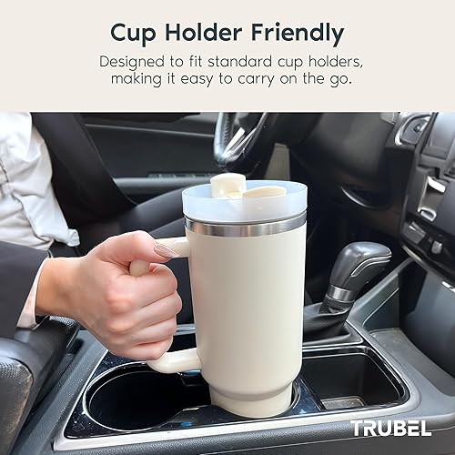 Miniatura 4 de Vaso de 40 onzas con asa, botella de agua reutilizable aislada de acero inoxidable, taza de viaje simple y moderna, taza de café helado de larga