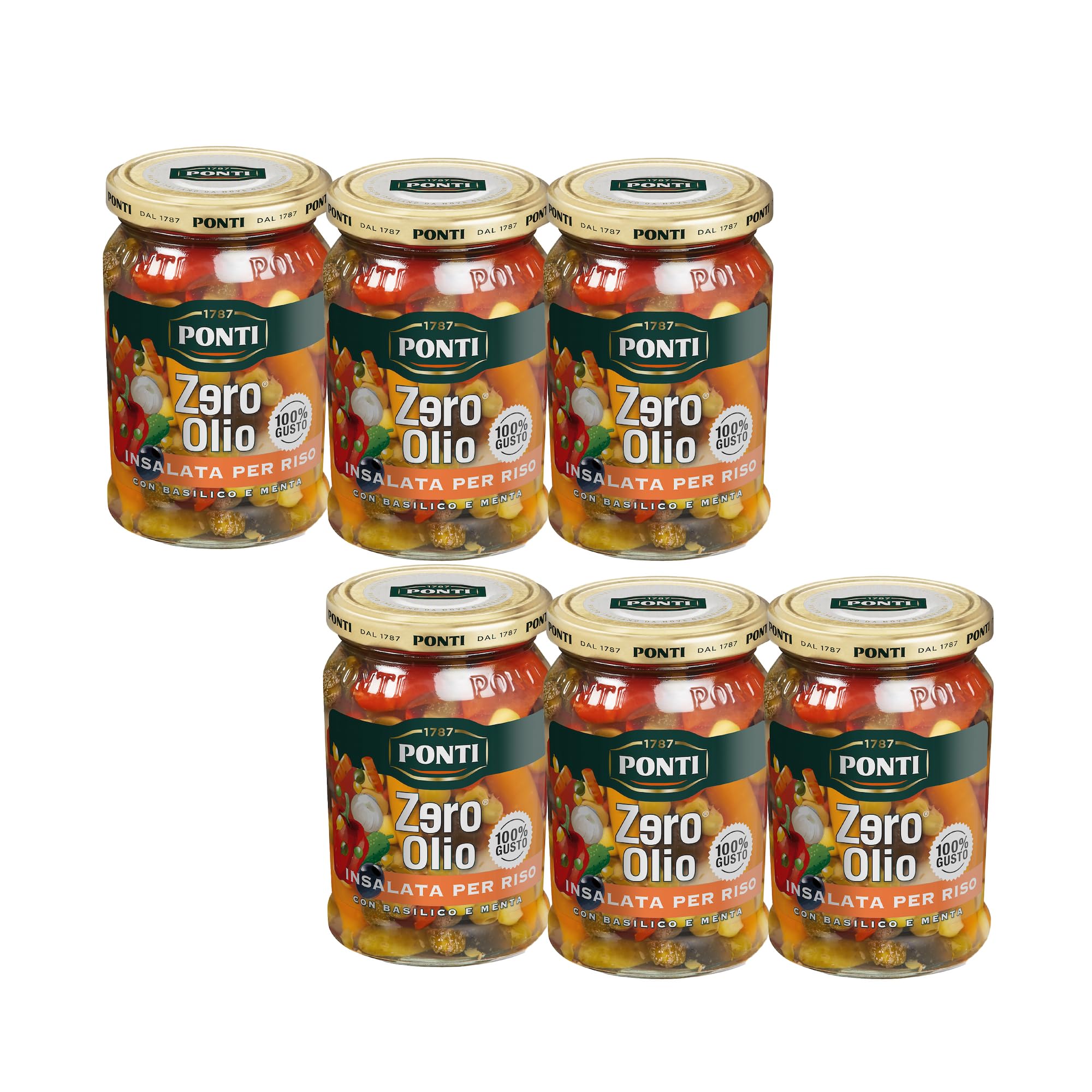 Ponti, Insalata per Riso Zero Olio, Condimento per Insalata di Riso In Salsa Zero Olio con Basilico e Menta, Ideale anche con Orzo e Farro, 100% Made in italy, 6 Vasi da 300 g