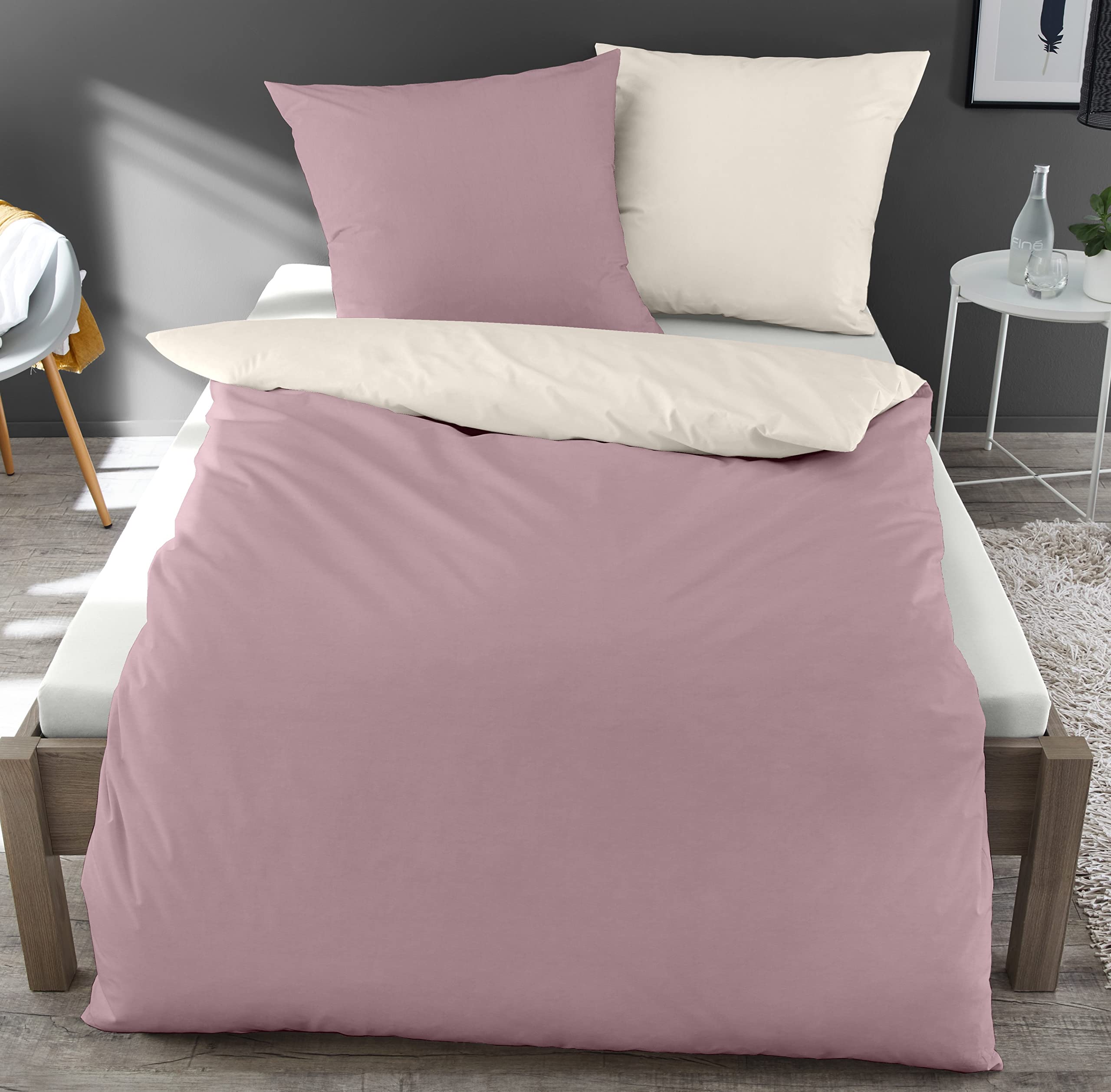 Dormisette Mako-Satin Bettwäsche *Made in Germany* 135x200 80x80 mit Reißverschluss (Mauve Creme) *** Küche, Haushalt & Wohnen