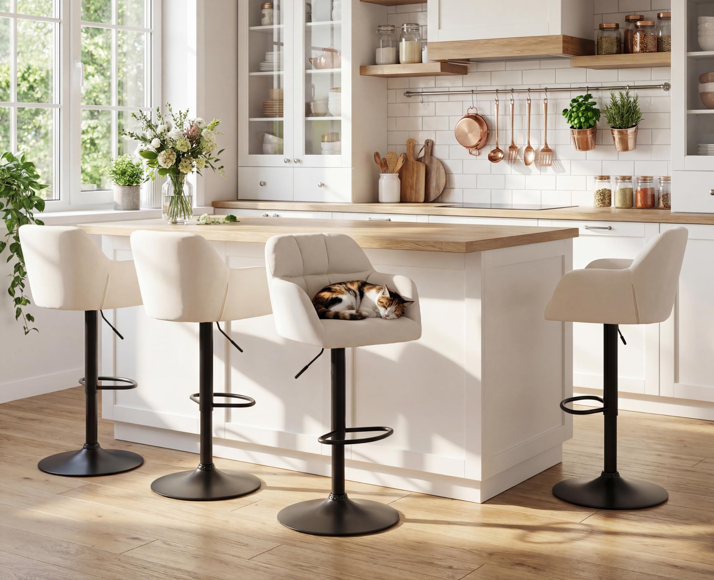 EALSON Swivel Bar Stools Set of 4 Modern Velvet Counter Barstools with Back and Arms Adjustable Bar Height Bar Stool Chairs with Metal Base for