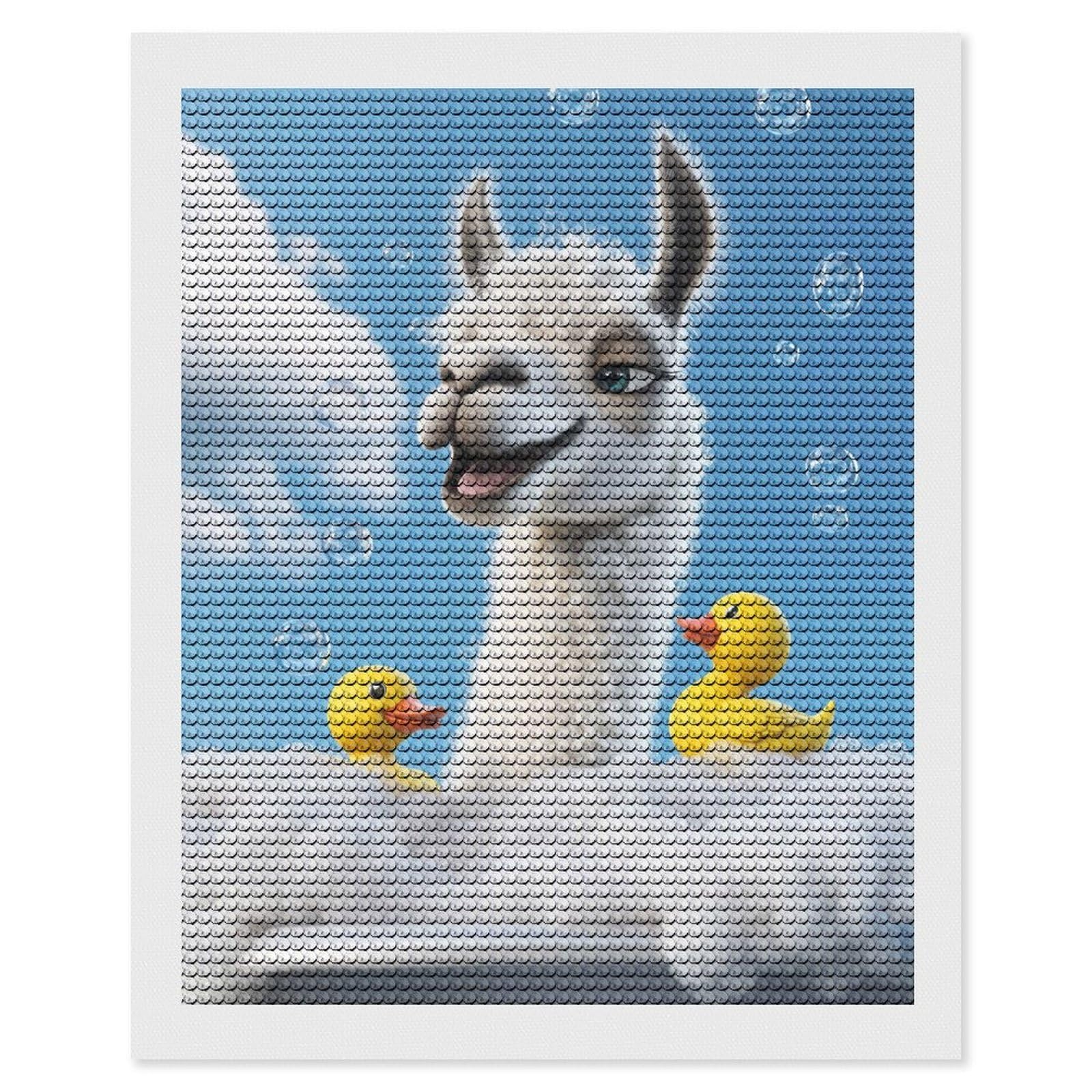 Junmoney Llama Bath Time Diamond Painting Set 16"x20", Sparkling Round Gems, Decorate Your Room, Fun Craft Experience, Modern Decor