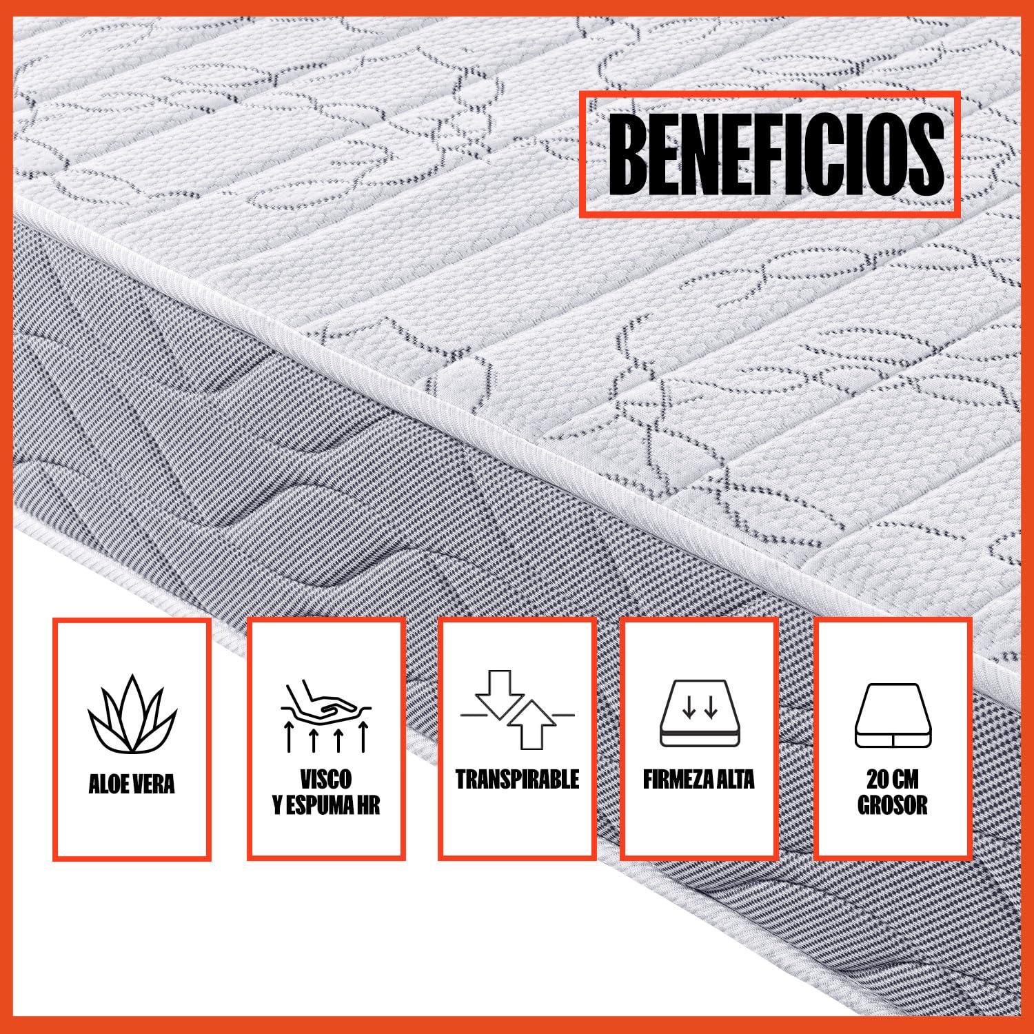 What The Sleep - Colchón Viscoelástico 90x200 cm con Núcleo Espuma HR - Multicapa con Aloe Vera - Altura 20 cm - Firmeza Alta y Adaptabilidad - Transpirable - Modelo Techno