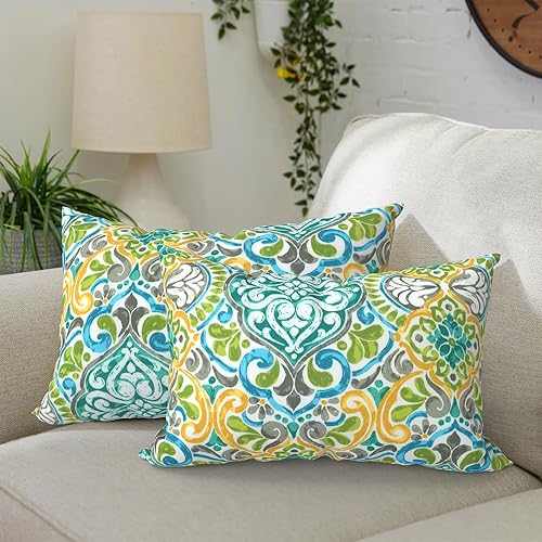 Paquete de 2 almohadas lumbares impermeables para exteriores con rellenos, almohada decorativa rectangular para patio para el hogar, sofá, banco y