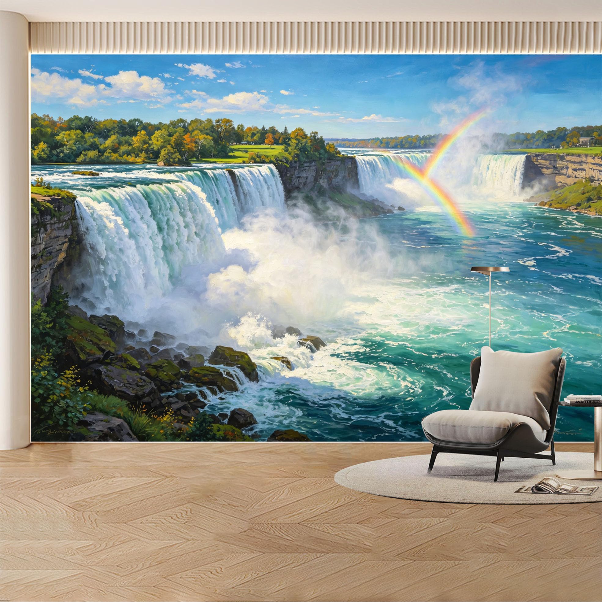 Kayorowalls Bh20260620010 Custom Wall Mural Wallpaper Waterfall Rainbow Landscape Nature 3D Effect Wall Decor Large Wall Art Misty Tropical Removable Selfadhesive Large Photo For Living Room， Bedroom， Office