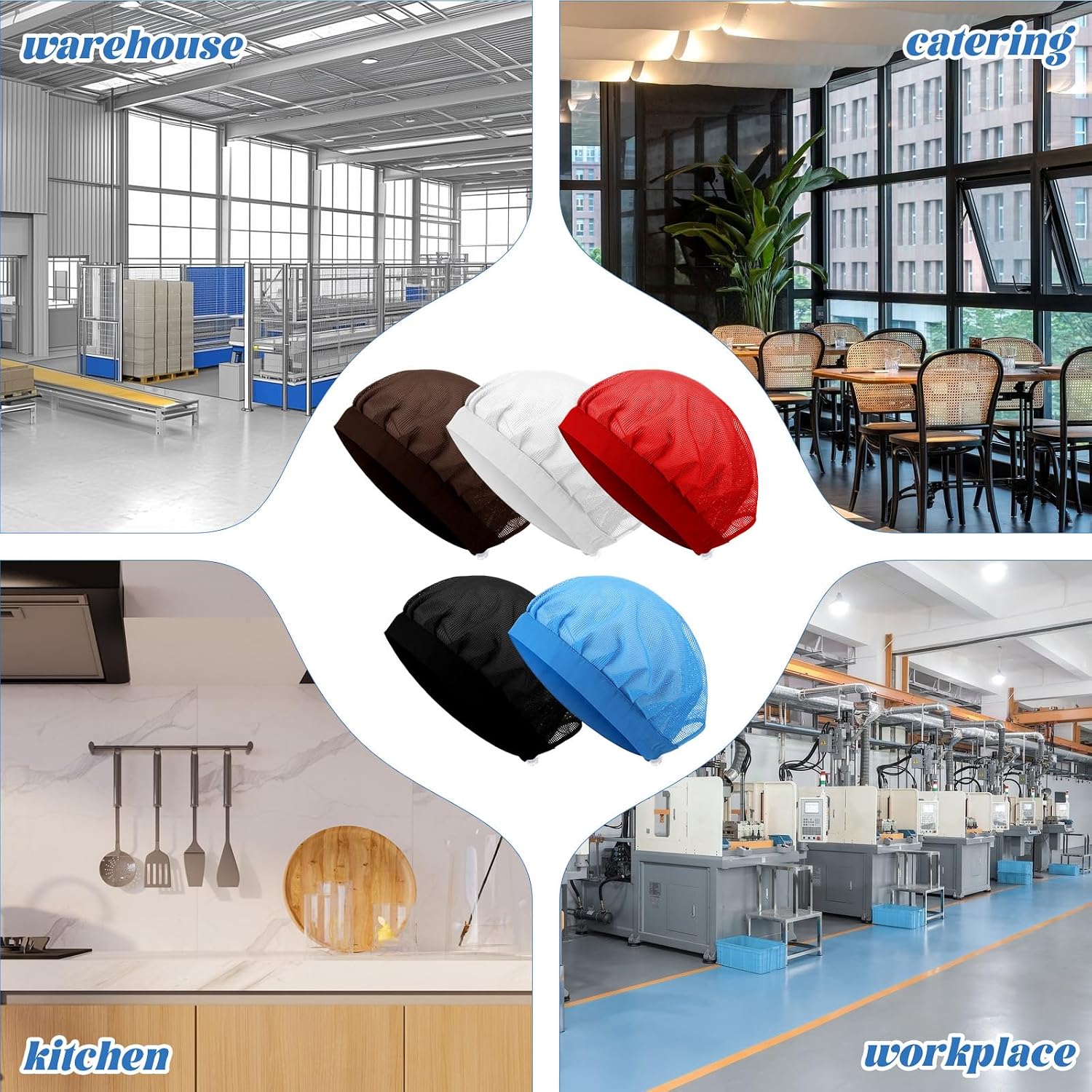 5 PCS Chef Hats with Breathable Mesh Top, Adjustable Elastic Food Service Hair Nets, Reusable Cooking Chef Cap Cotton Cooking Caps for Men Women, Kitchen, Restaurant, Bakery, Manufacturing (5 Colors)