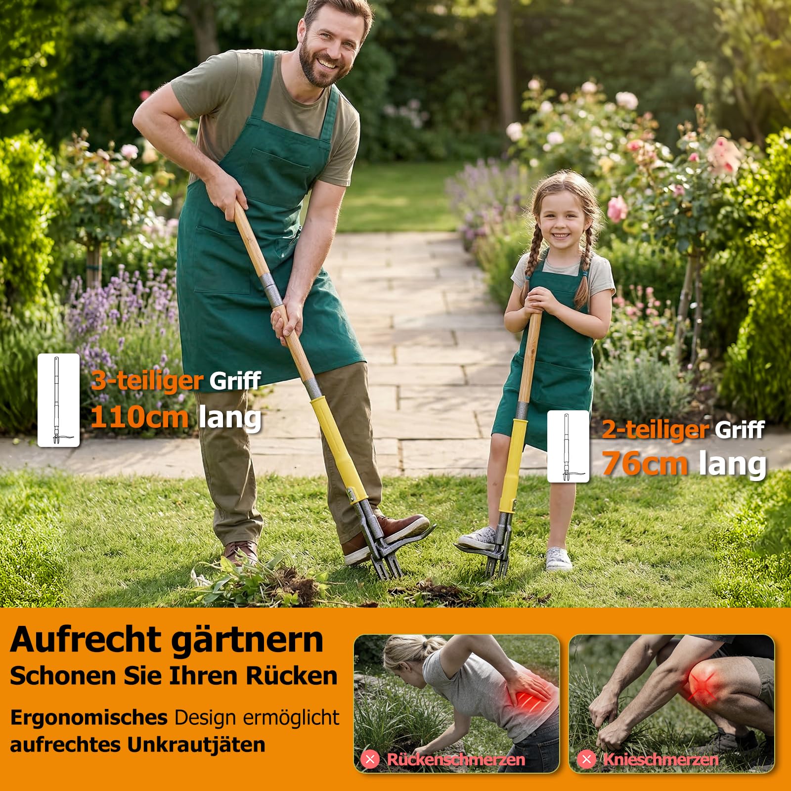 Unkrautstecher mit langem Stiel und Auswurfmechanismus – Stand-Up Unkrautentferner mit verstärktem Stahl und 3-teiligem Holzgriff – Schonendes und effektives Gartengerät für Löwenzahn und Disteln