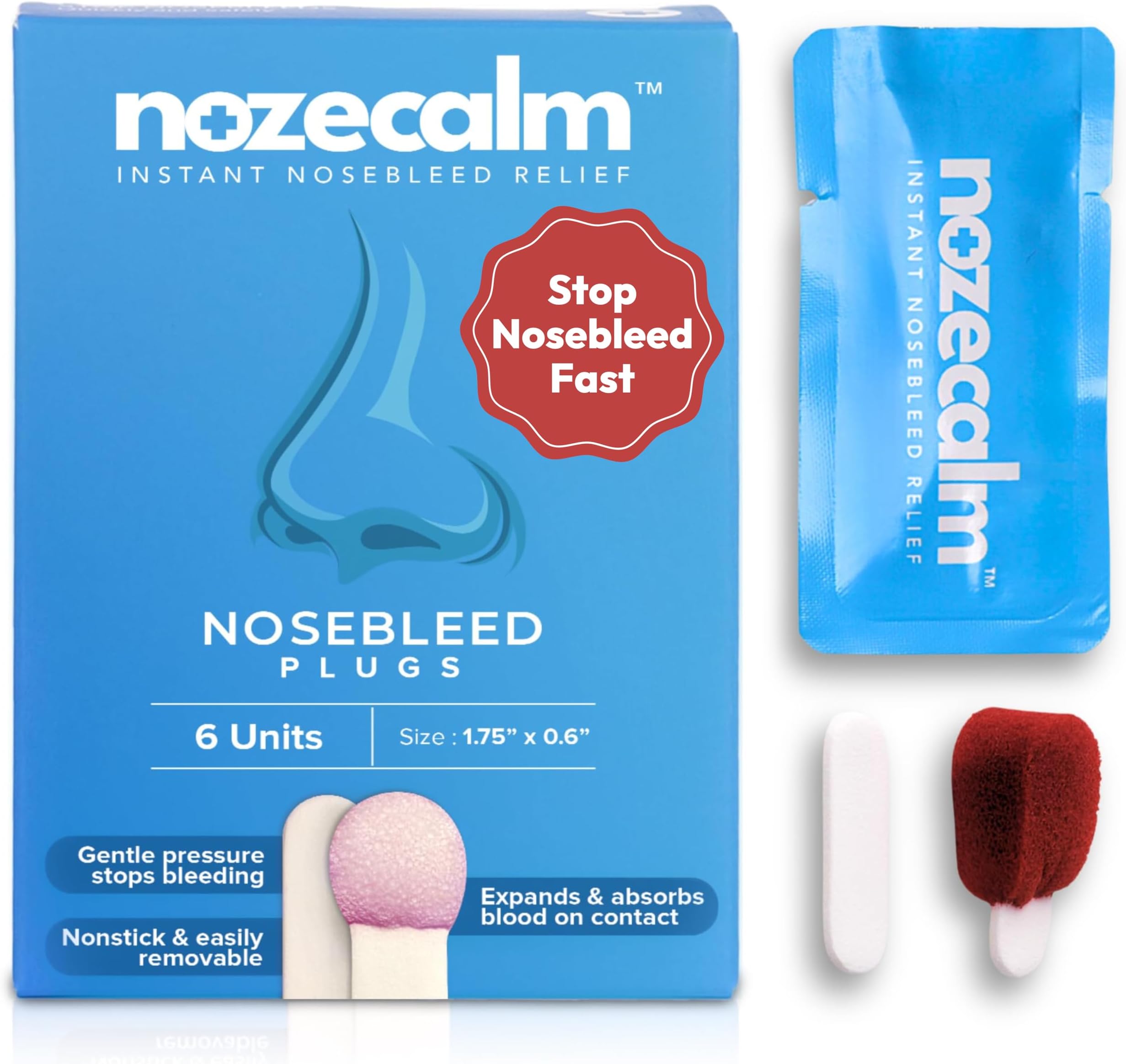 Nose Bleed Stopper - Nasal Plugs for Kids, Adults & Seniors, Instant-Acting Non-Stick Plugs - Disposable Zero-Chemical Bloody Nose Solution for Emergency Supplies & Travel - 6 Counts