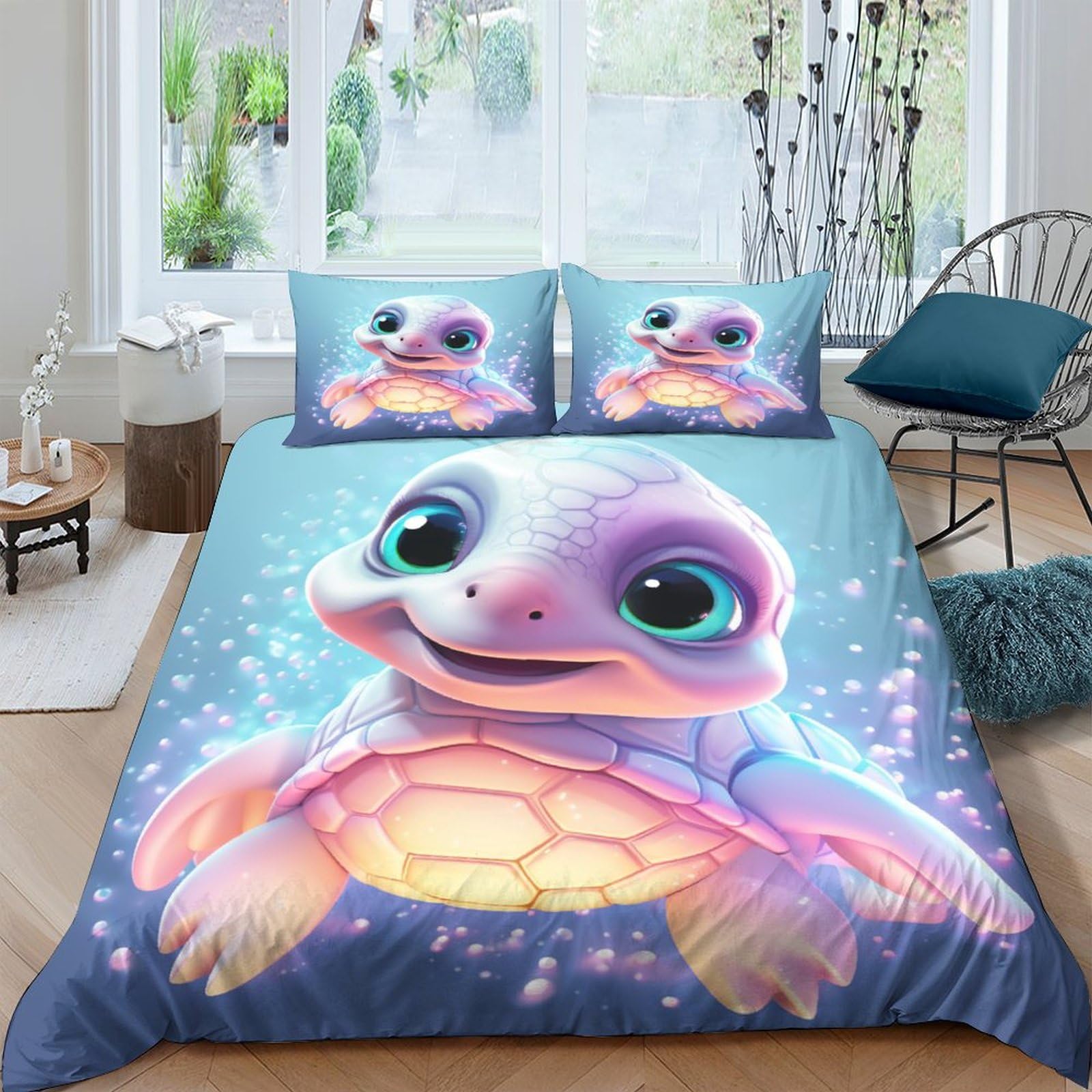 Housse de couette tortue microfibre facile d'entretien avec fermeture éclair invisible