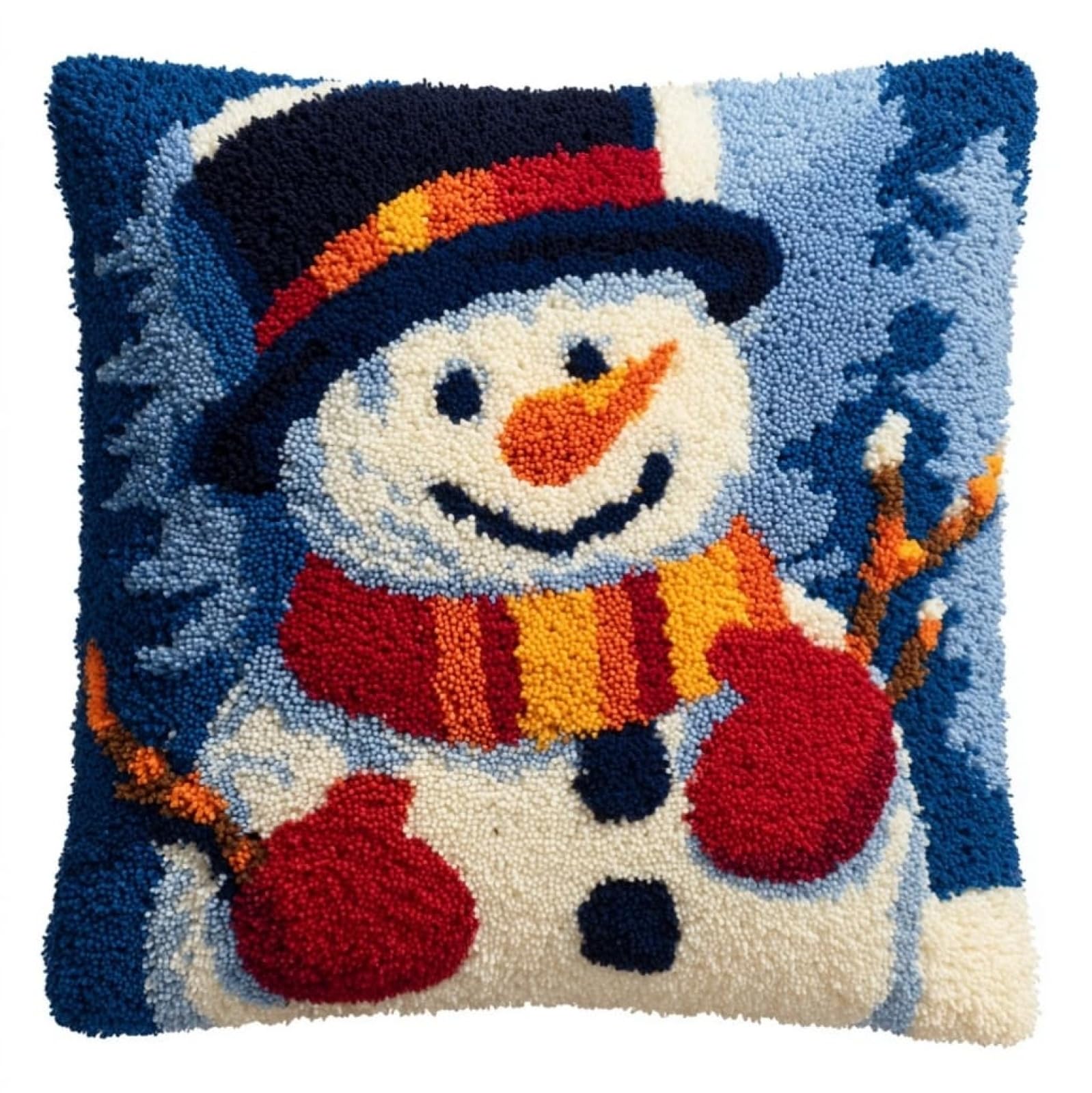 AxiangziK DIY Latch Hook Pillow Kit,Christmas Snowman 17x17inch Printed Pillowcase Crochet Yarns Hooking Handmade Cushion for Home Sofa Decoration