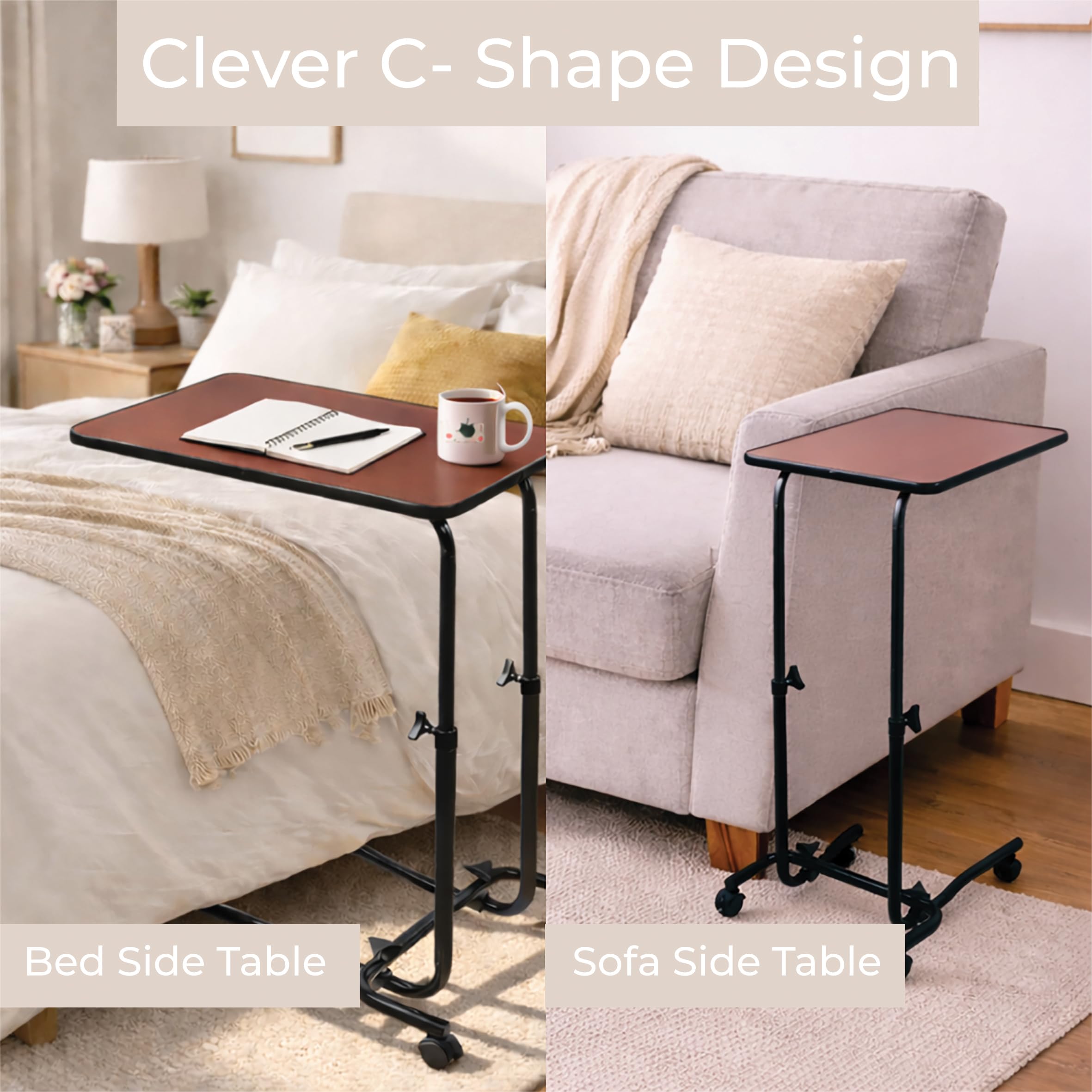 Aidapt Canterbury - Mesa de Altura Ajustable con Parte Superior inclinable (0-45°), Mesa Auxiliar móvil con Ruedas, Superficie de 550 x 410 mm, Uso doméstico y Dormitorio
