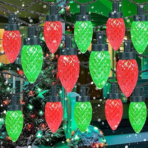 Miniatura 9 de KAQ 2 paquetes de 100 luces LED multicolor C9 para Navidad, impermeables para interiores y exteriores, tira de luces extensible de 98 pies con
