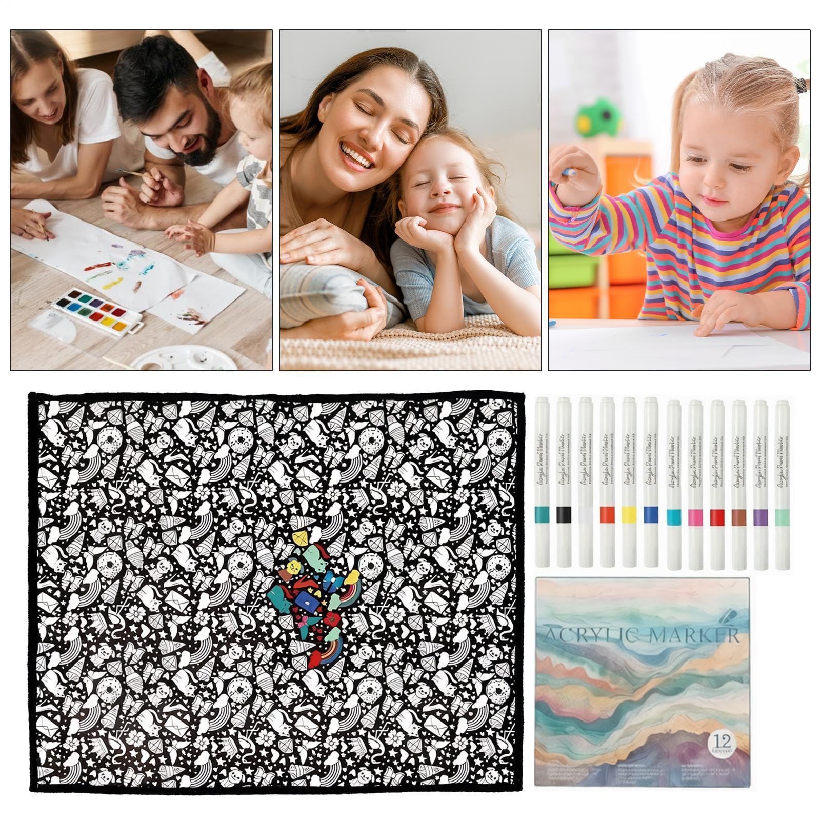 DIY Maldecke Decke Zum Ausmalen Mit 24 Stoffmalstiften | 150 X 115 Cm Samt + Polyester,Wiederverwendbare Decke Zum Bemalen Erwachsene | Für Couch, Sofa, Sessel