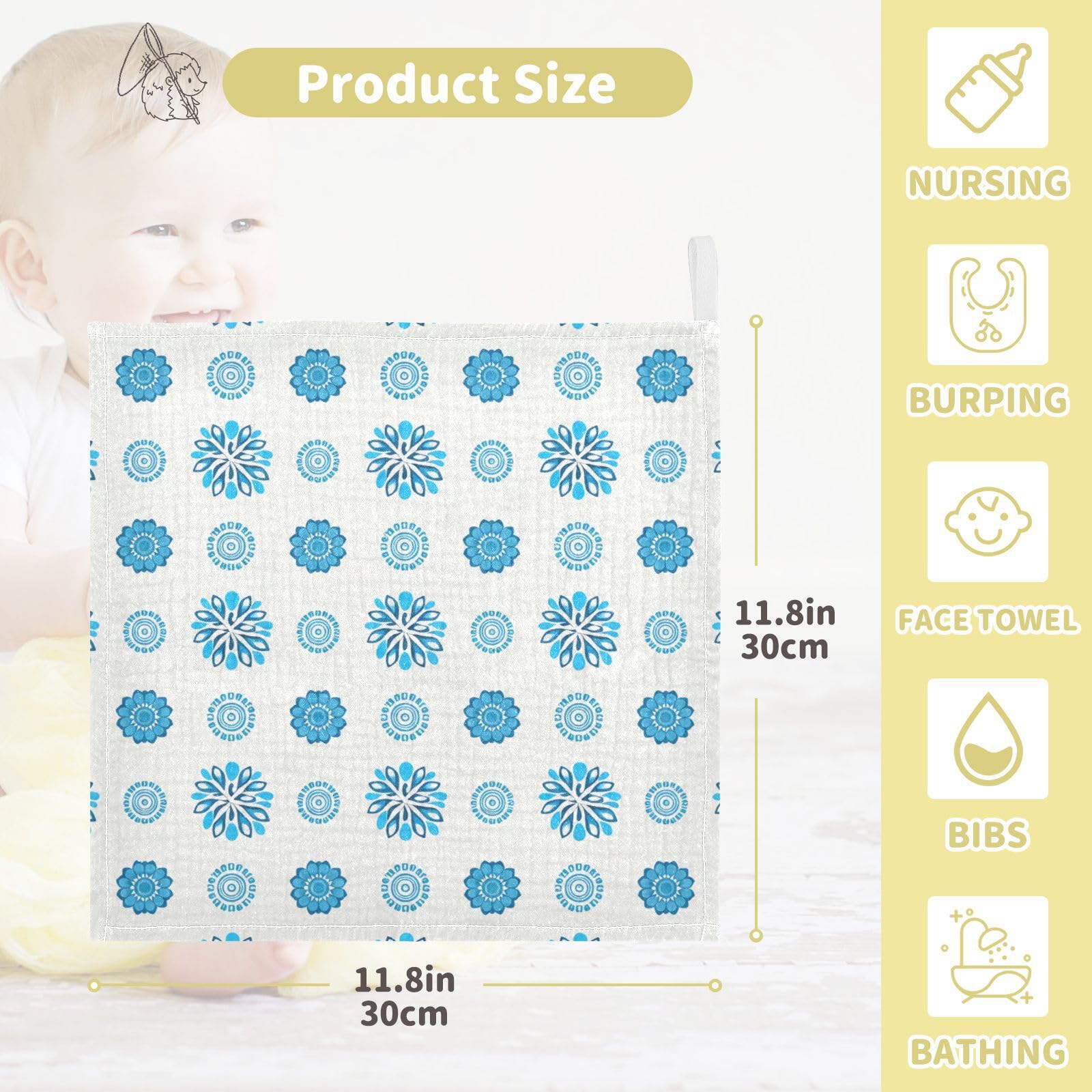 Kigai Color Circular Wave Point Baby Washcloths,5pcs Ultra Soft Absorbent Towel,Newborn Bath Face Towel, Natural Reusable Baby Wipes for Sensitive Skin, Baby Registry as Shower