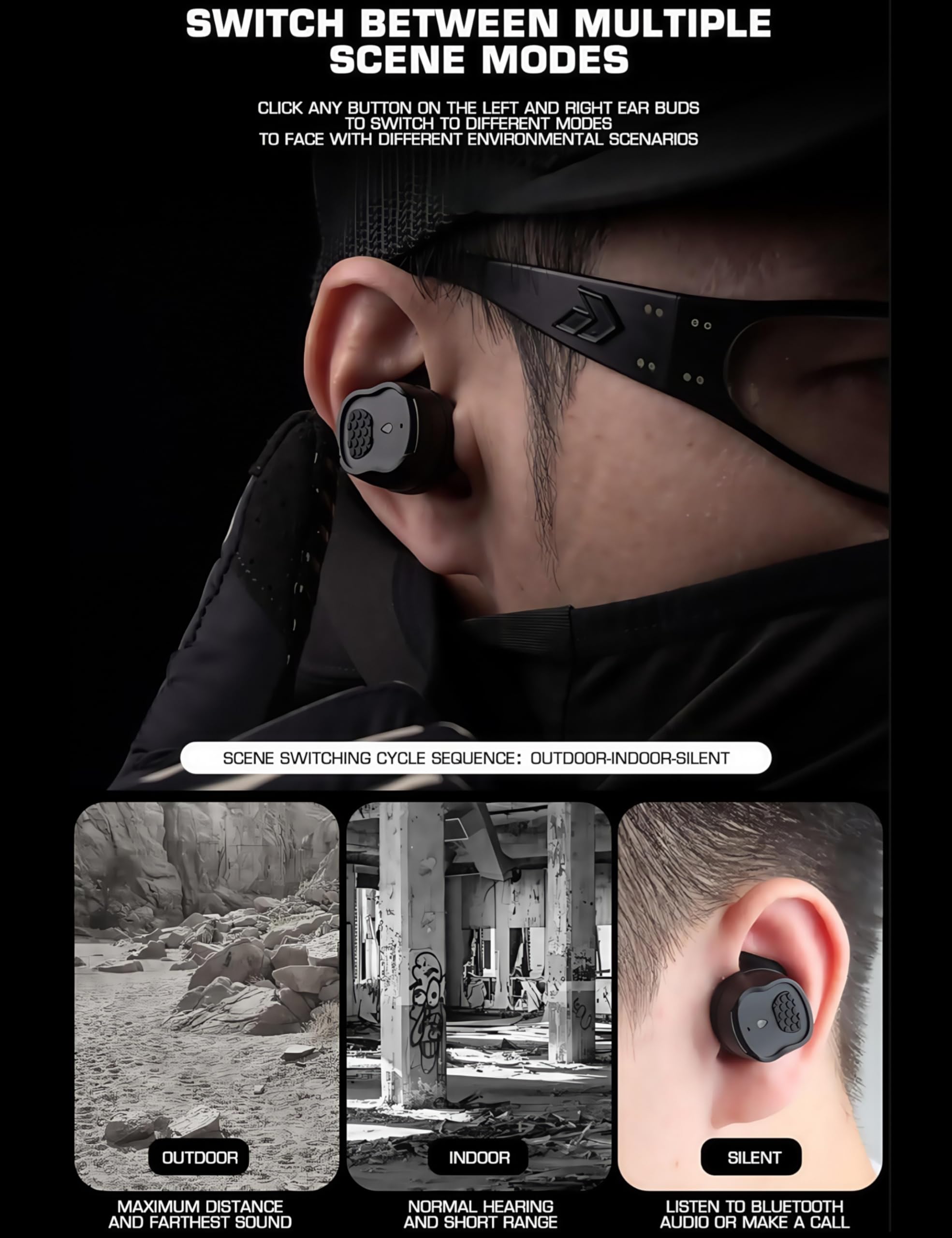 ACEXIER Auricolari tattici Bluetooth 5.3 con cancellazione del rumore, pickup elettronico, auricolari in-ear, protezione dell'udito per caccia e tiro, auricolari tattici