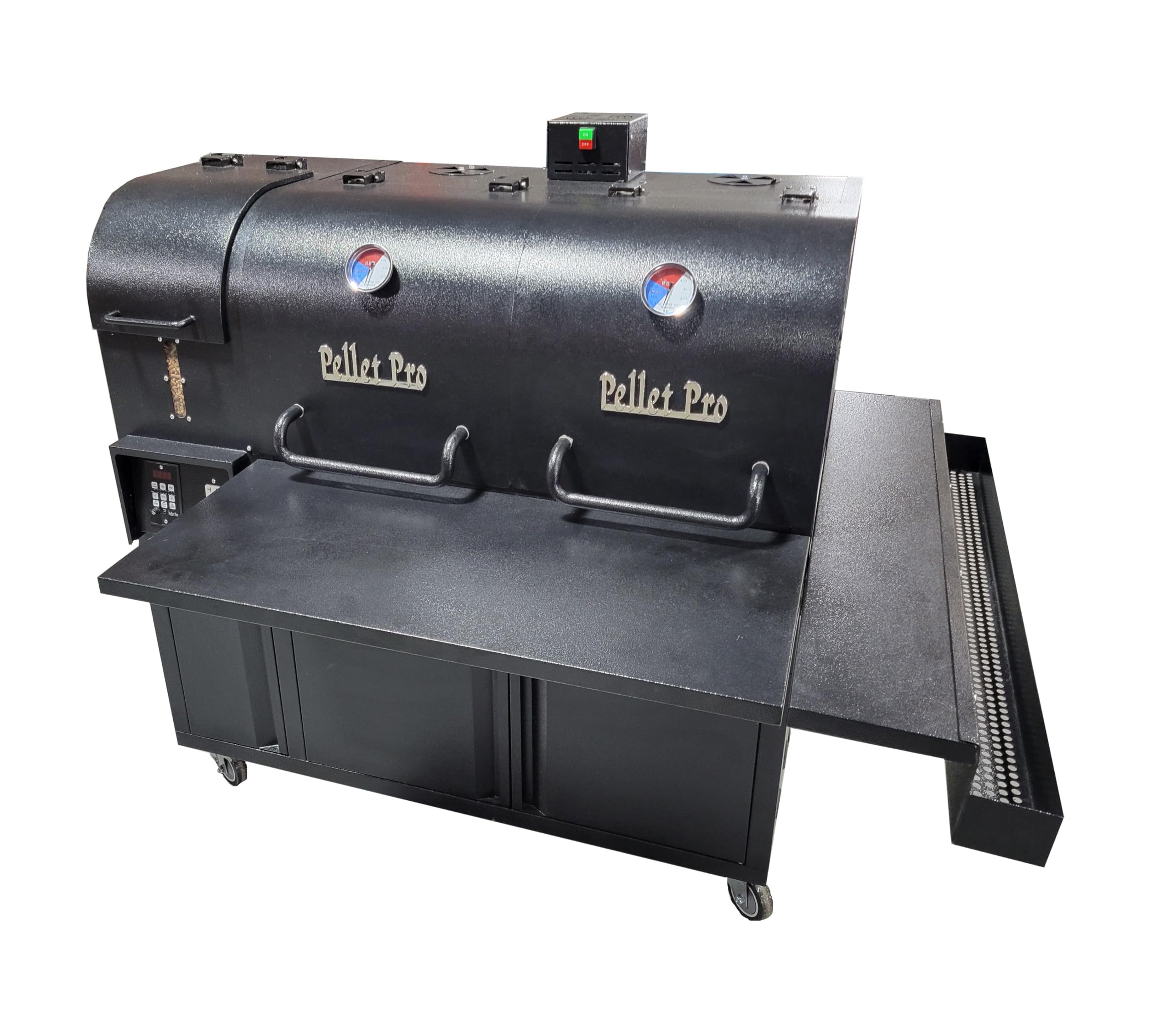 Pellet Pro 4-250 Horizontal Double-Door Pellet Smoker, Extra Large Cooking Area, Convection Fan, Searing Station, Insulated Steel Construction